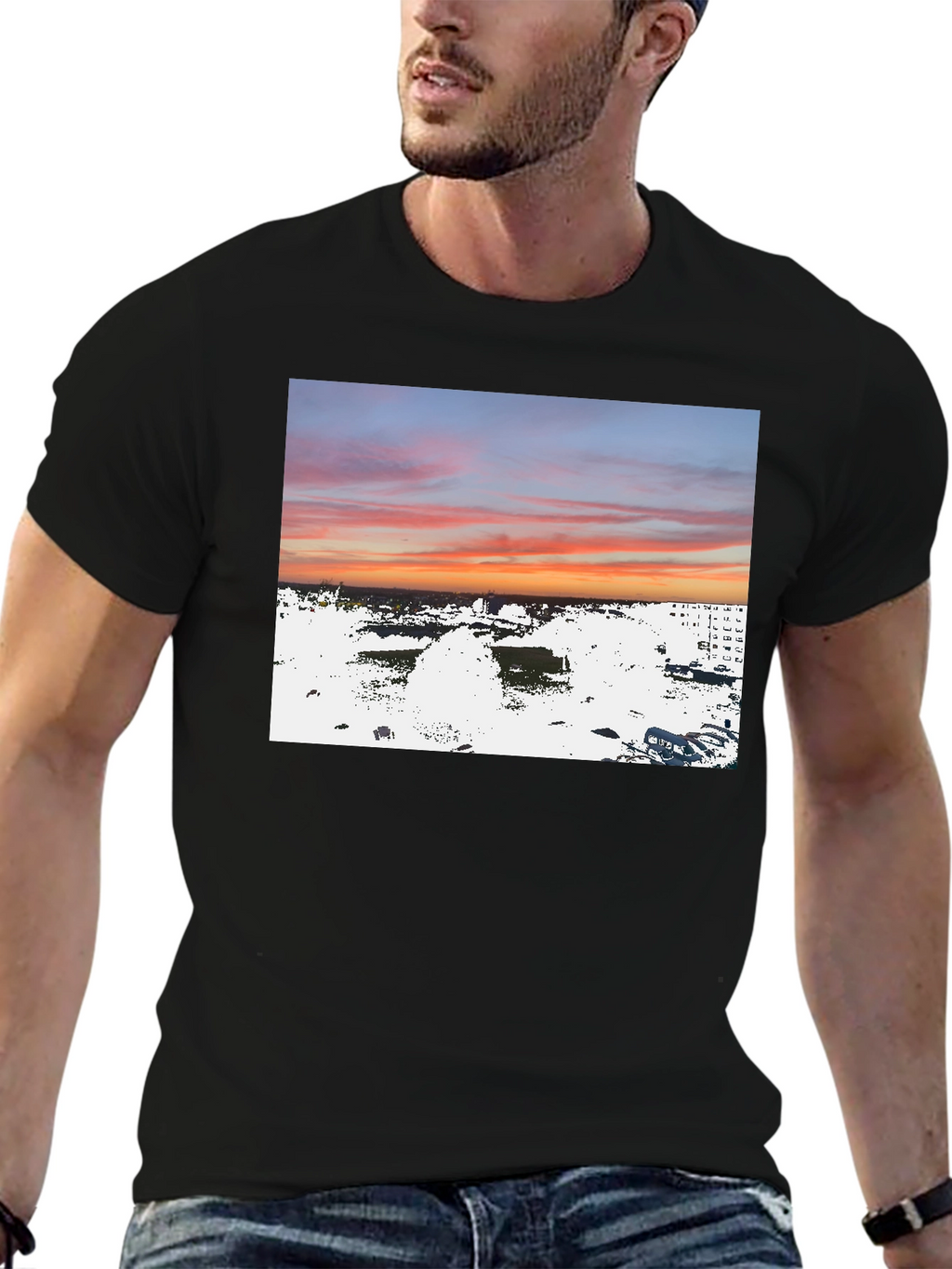 Sunset Over City T-Shirt Urban Style Tee