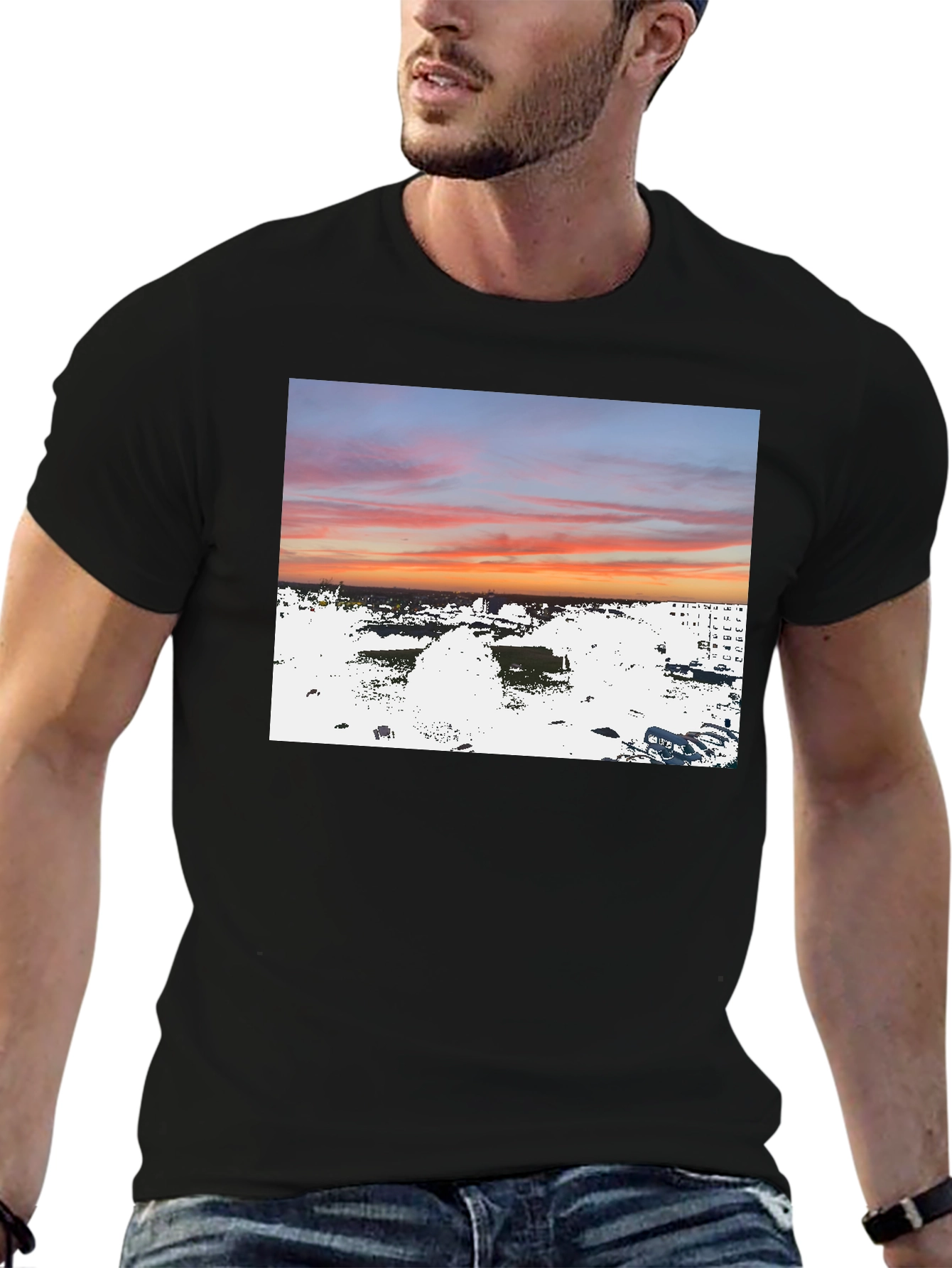 Sunset Over City T-Shirt Urban Style Tee