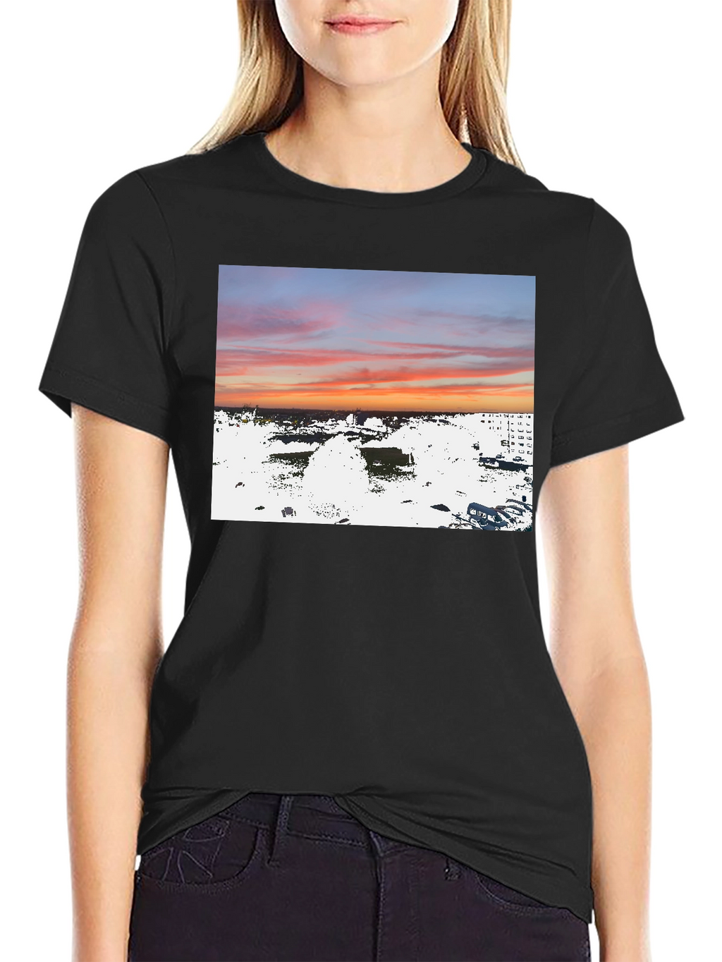 Sunset Over City T-Shirt Urban Style Tee