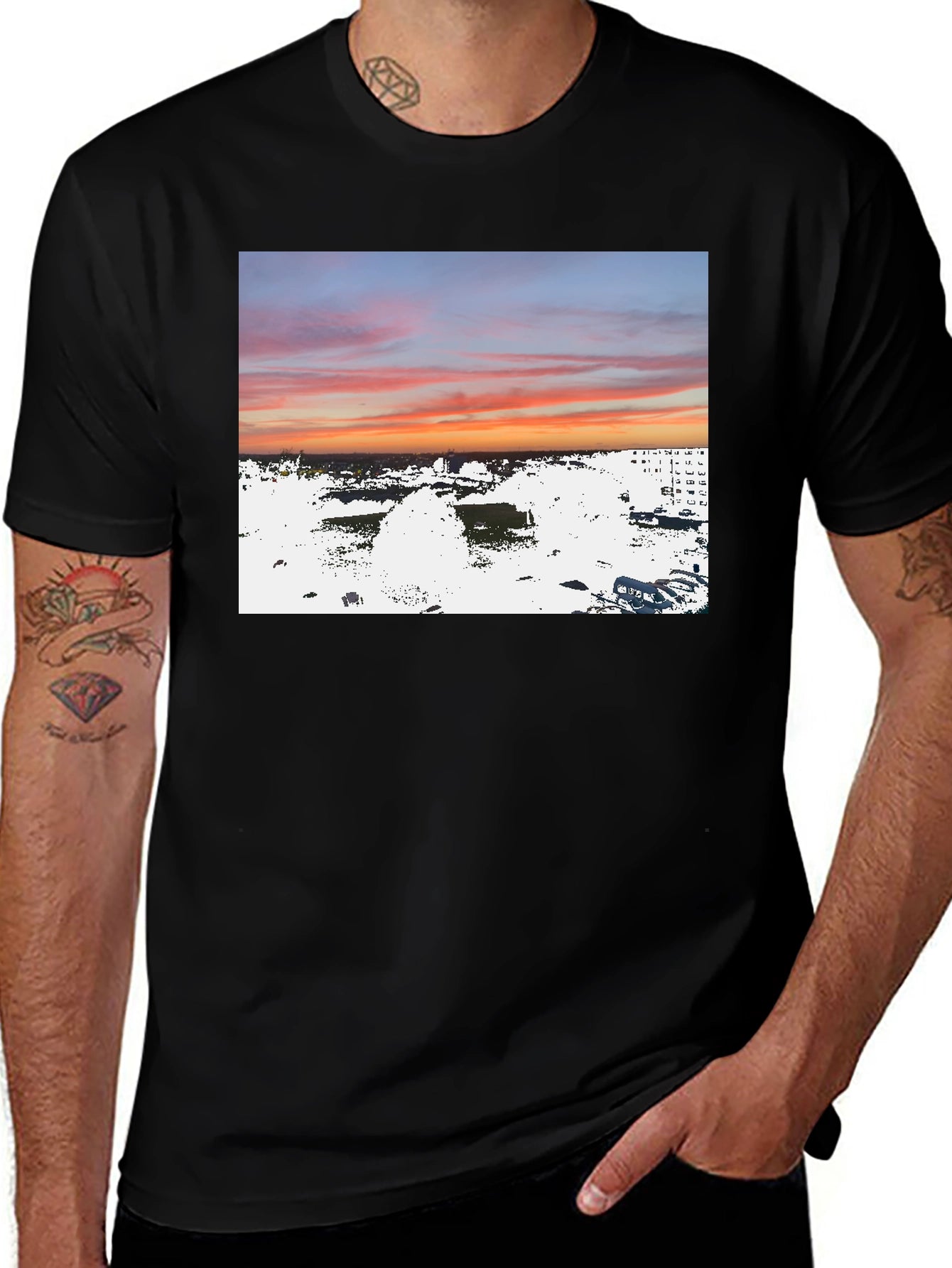 Sunset Over City T-Shirt Urban Style Tee