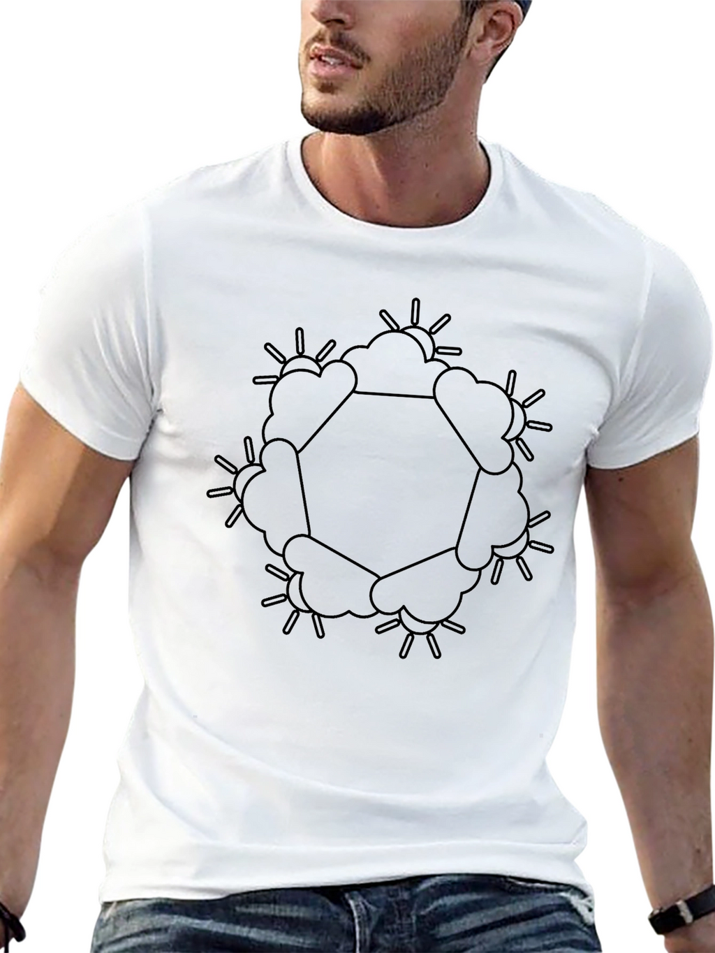 Geometric Sun & Cloud Graphic Black T-Shirt
