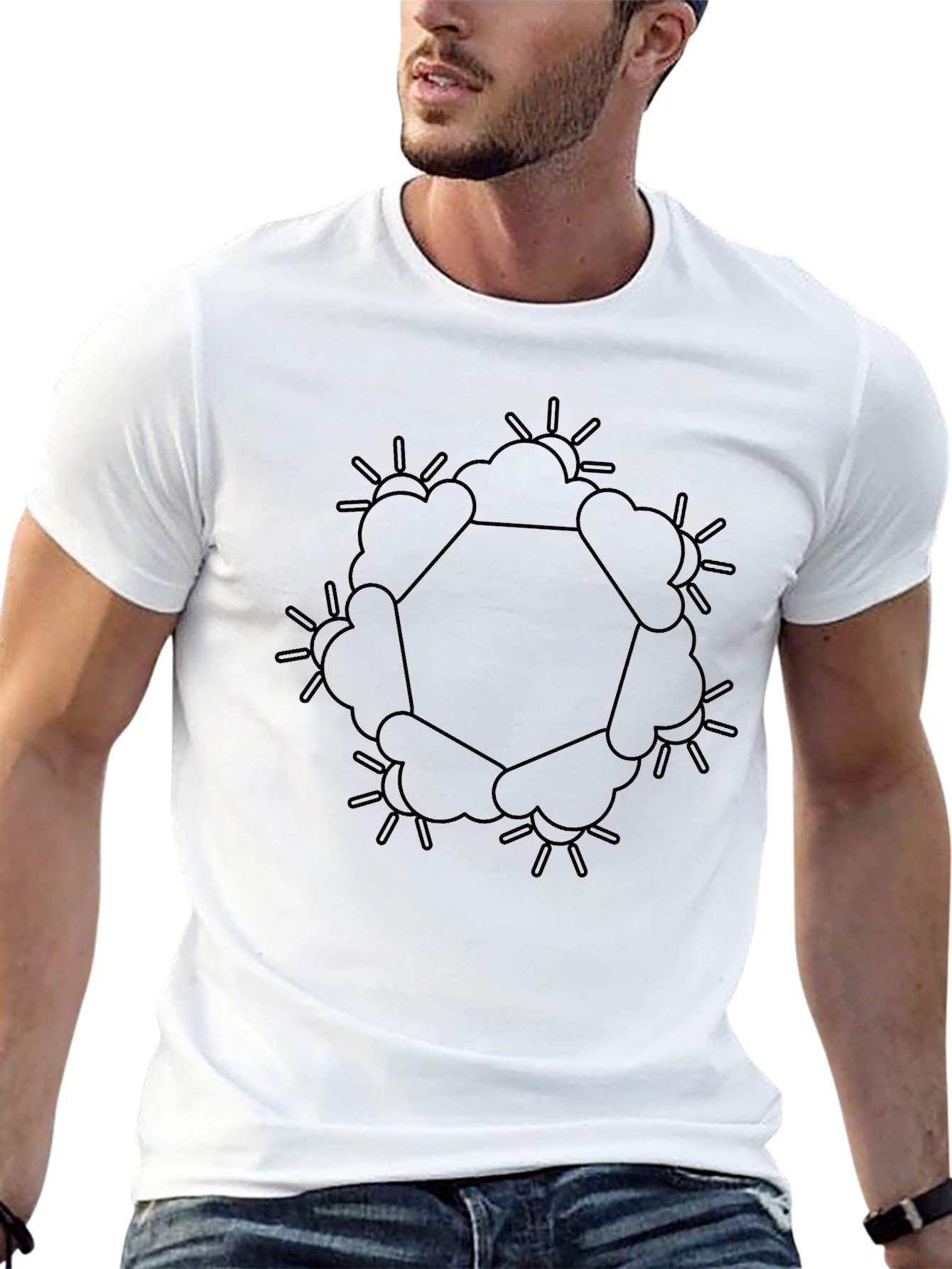 Geometric Sun & Cloud Graphic Black T-Shirt