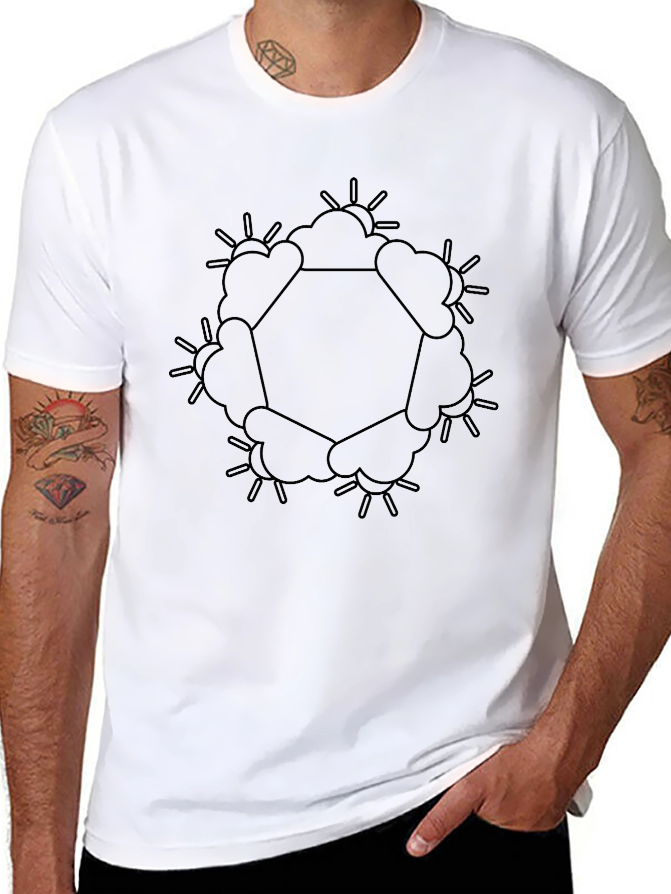 Geometric Sun & Cloud Graphic Black T-Shirt