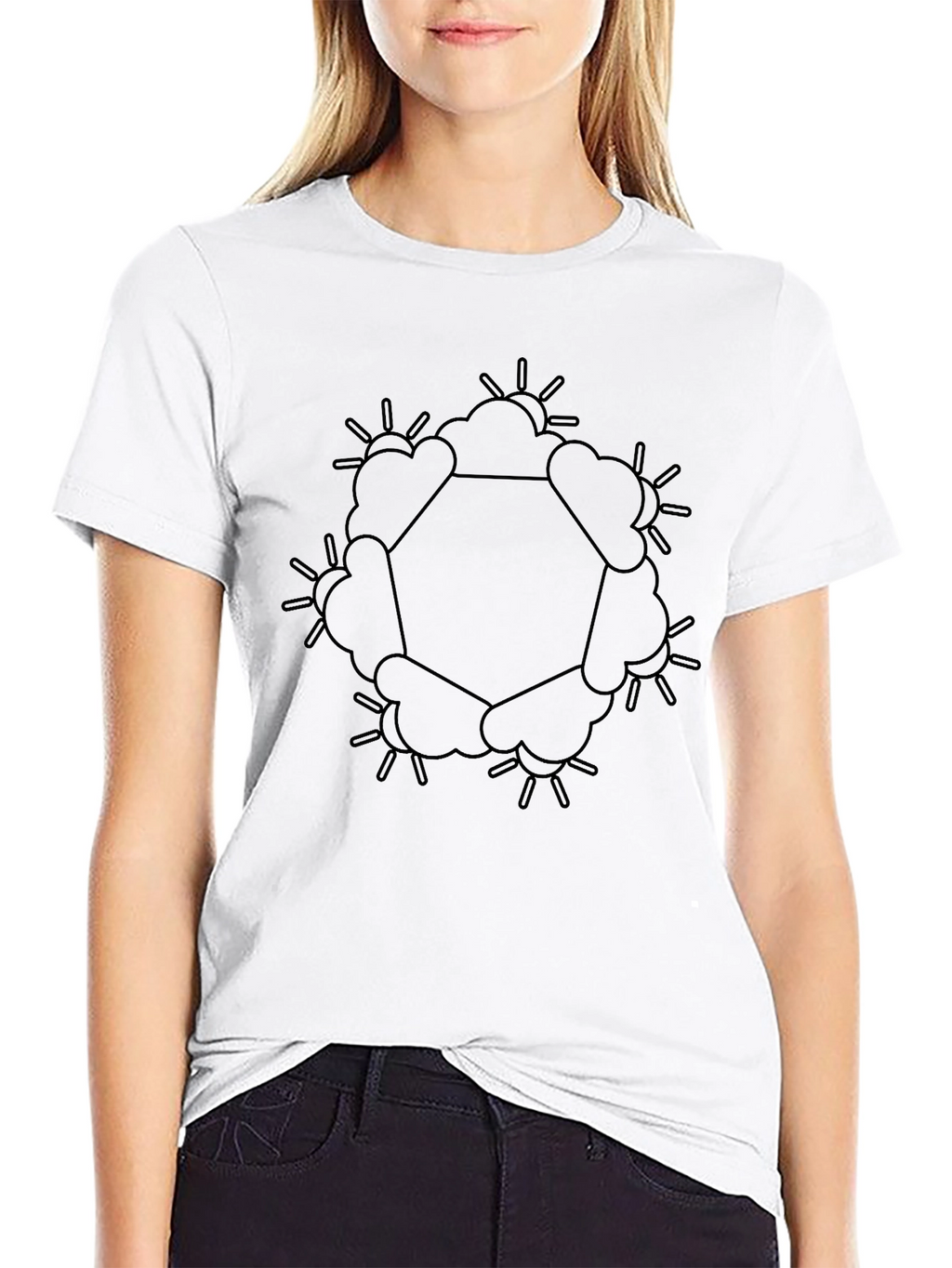 Geometric Sun & Cloud Graphic Black T-Shirt