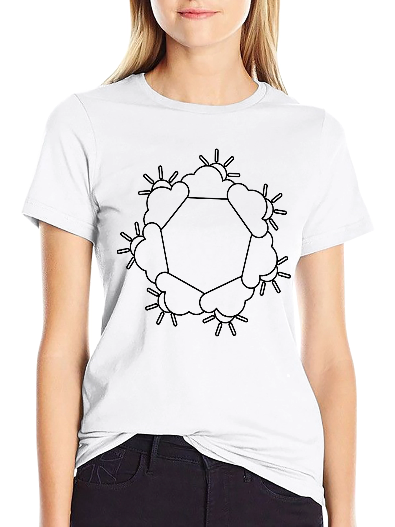 Geometric Sun & Cloud Graphic Black T-Shirt