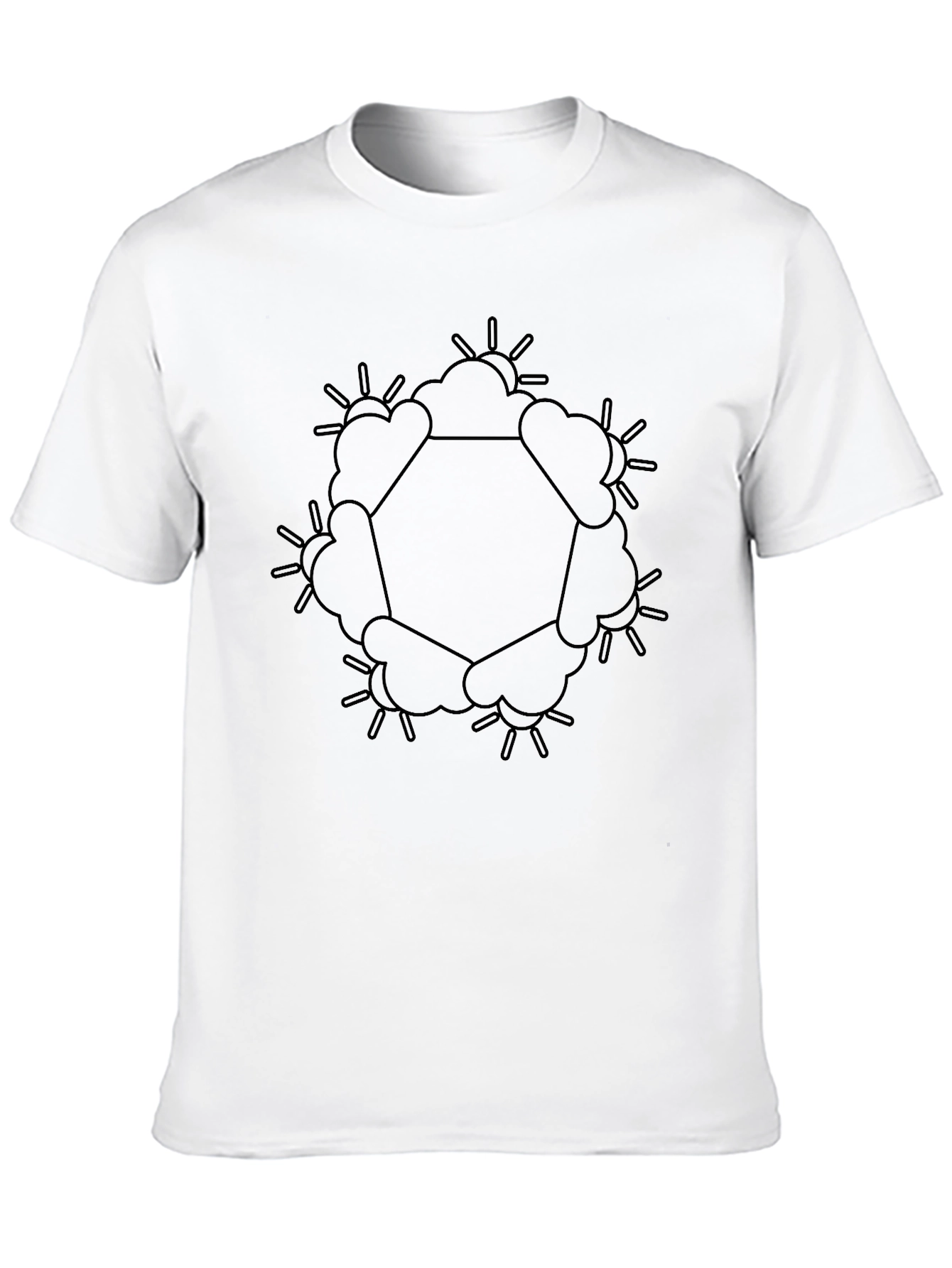 Geometric Sun & Cloud Graphic Black T-Shirt