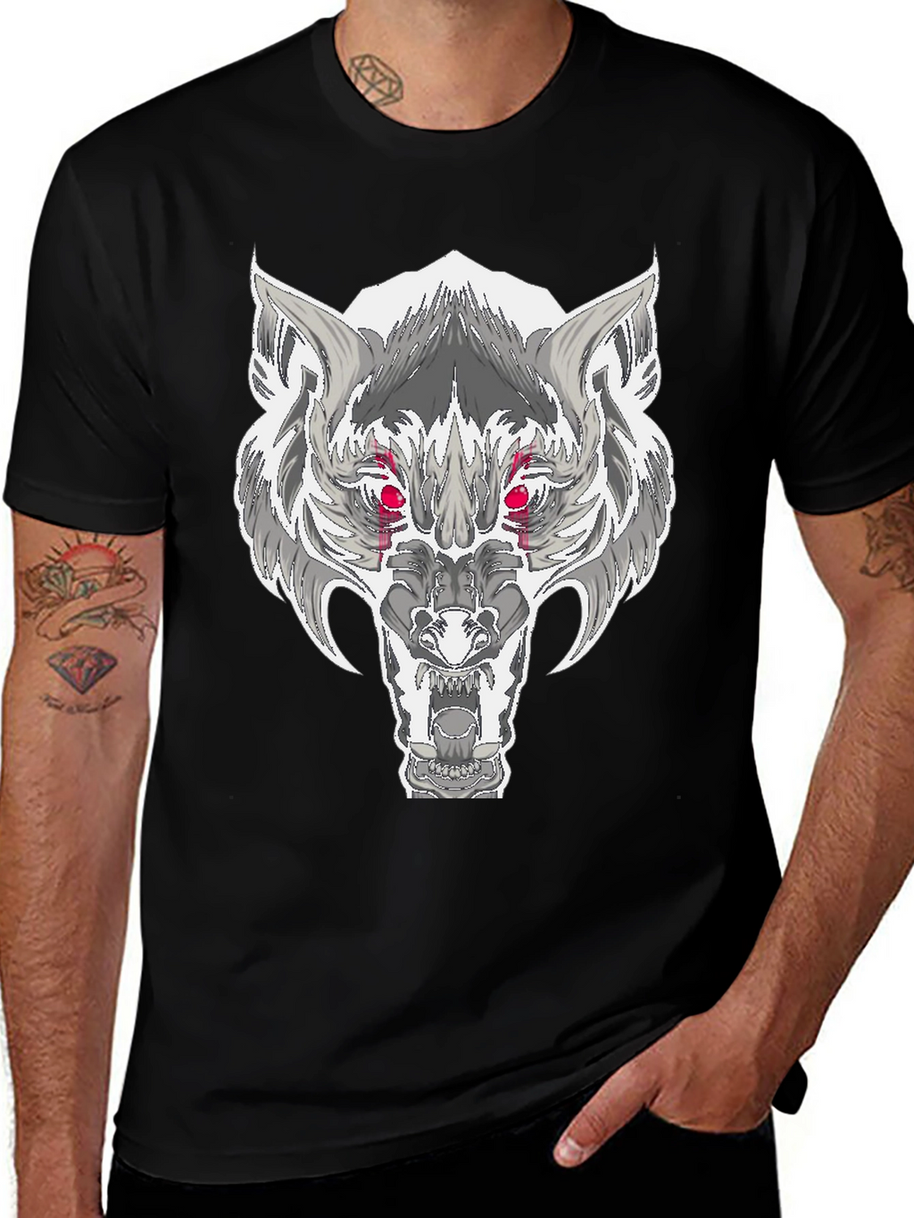 Wolf Graphic T-Shirt - Fierce Red Eyes