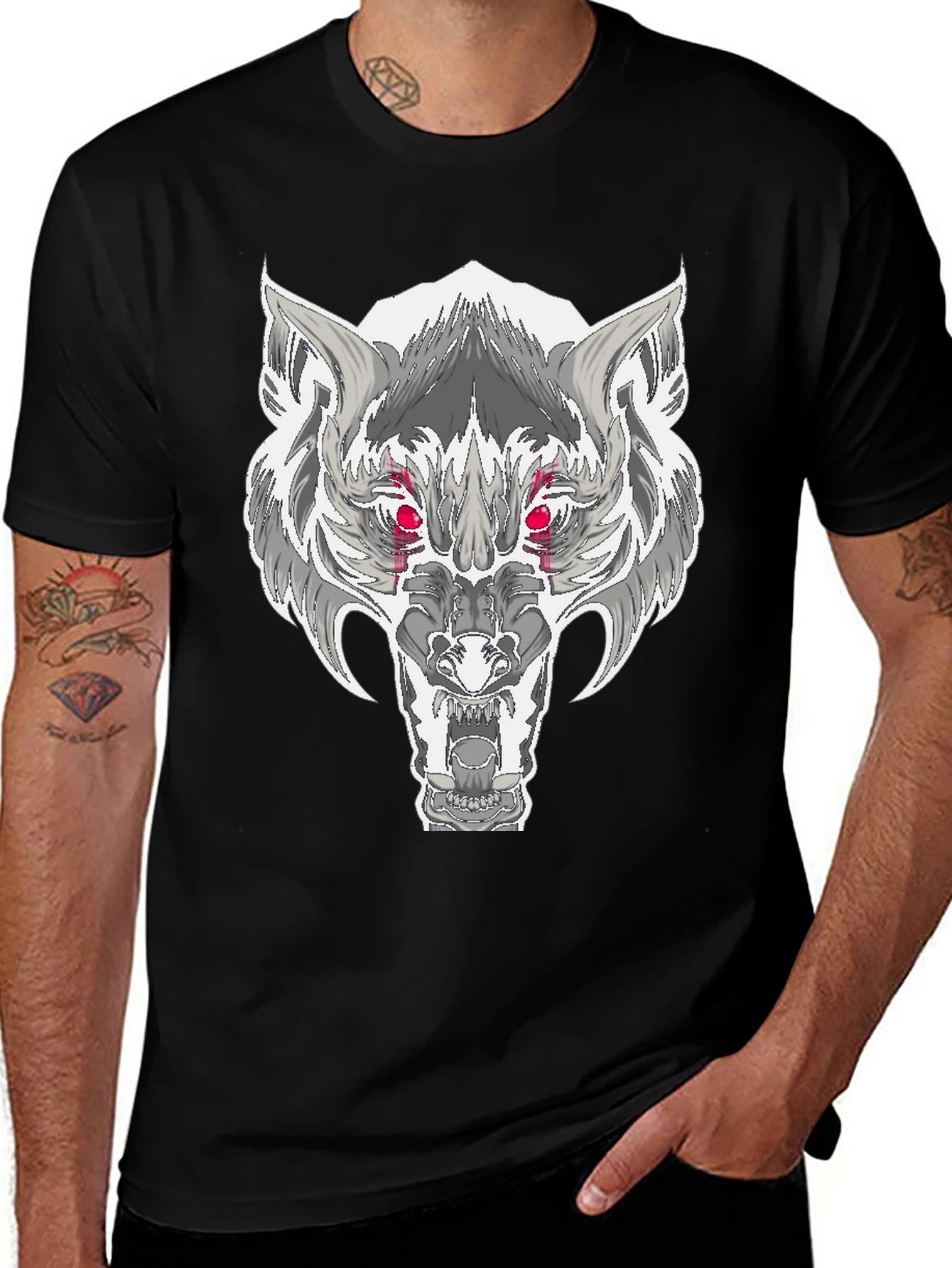 Wolf Graphic T-Shirt - Fierce Red Eyes
