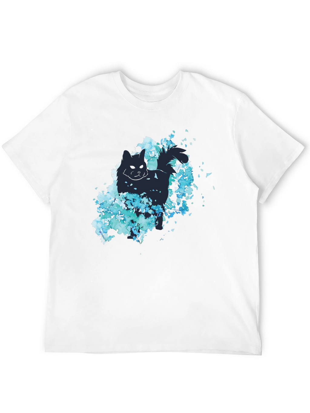 Cat Silhouette Floral Graphic Tee - Black