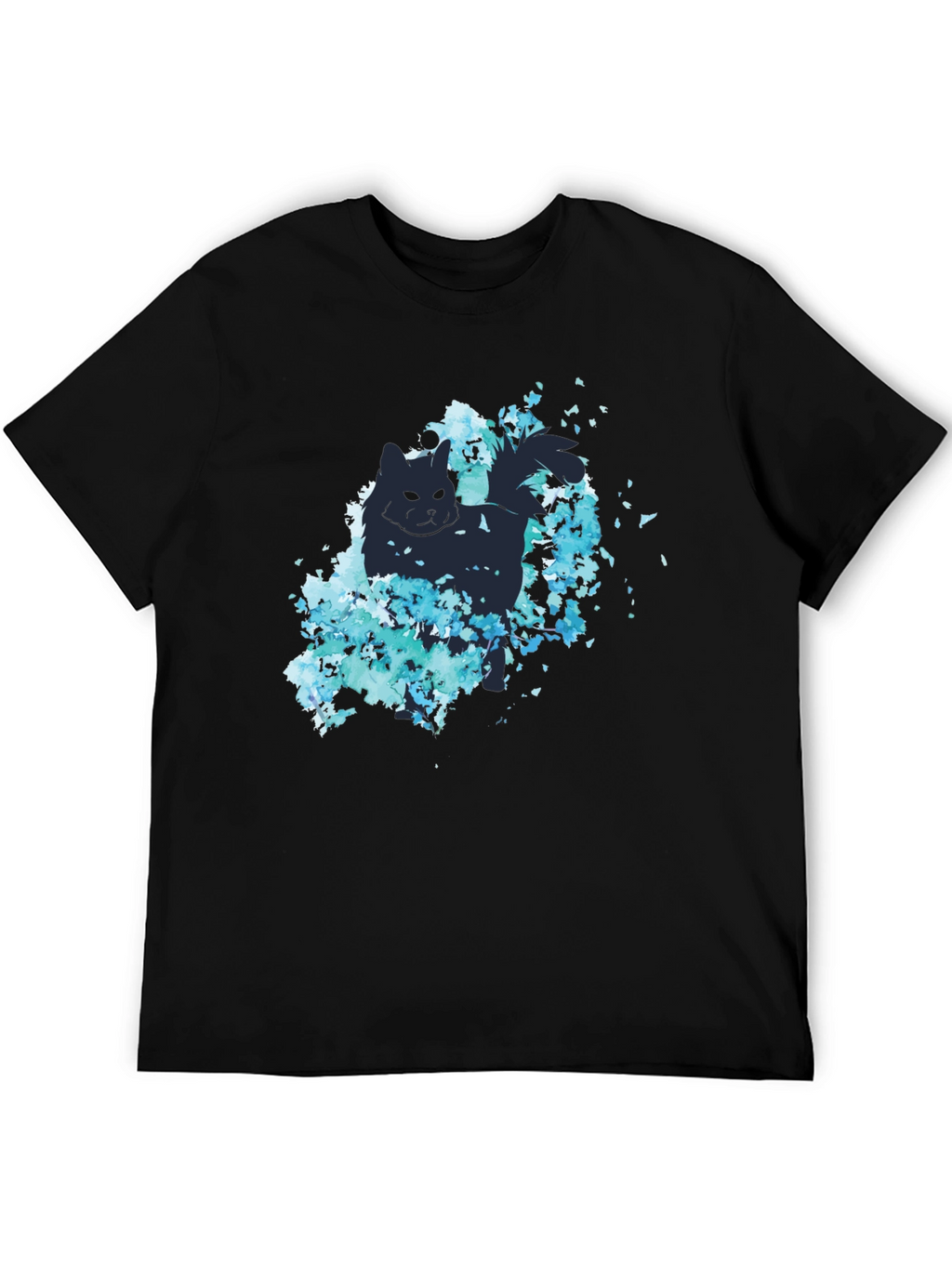 Cat Silhouette Floral Graphic Tee - Black