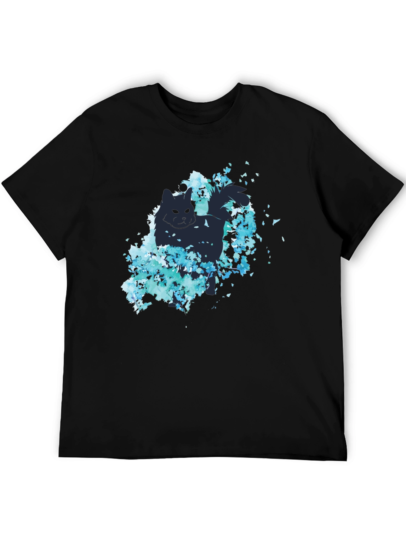 Cat Silhouette Floral Graphic Tee - Black