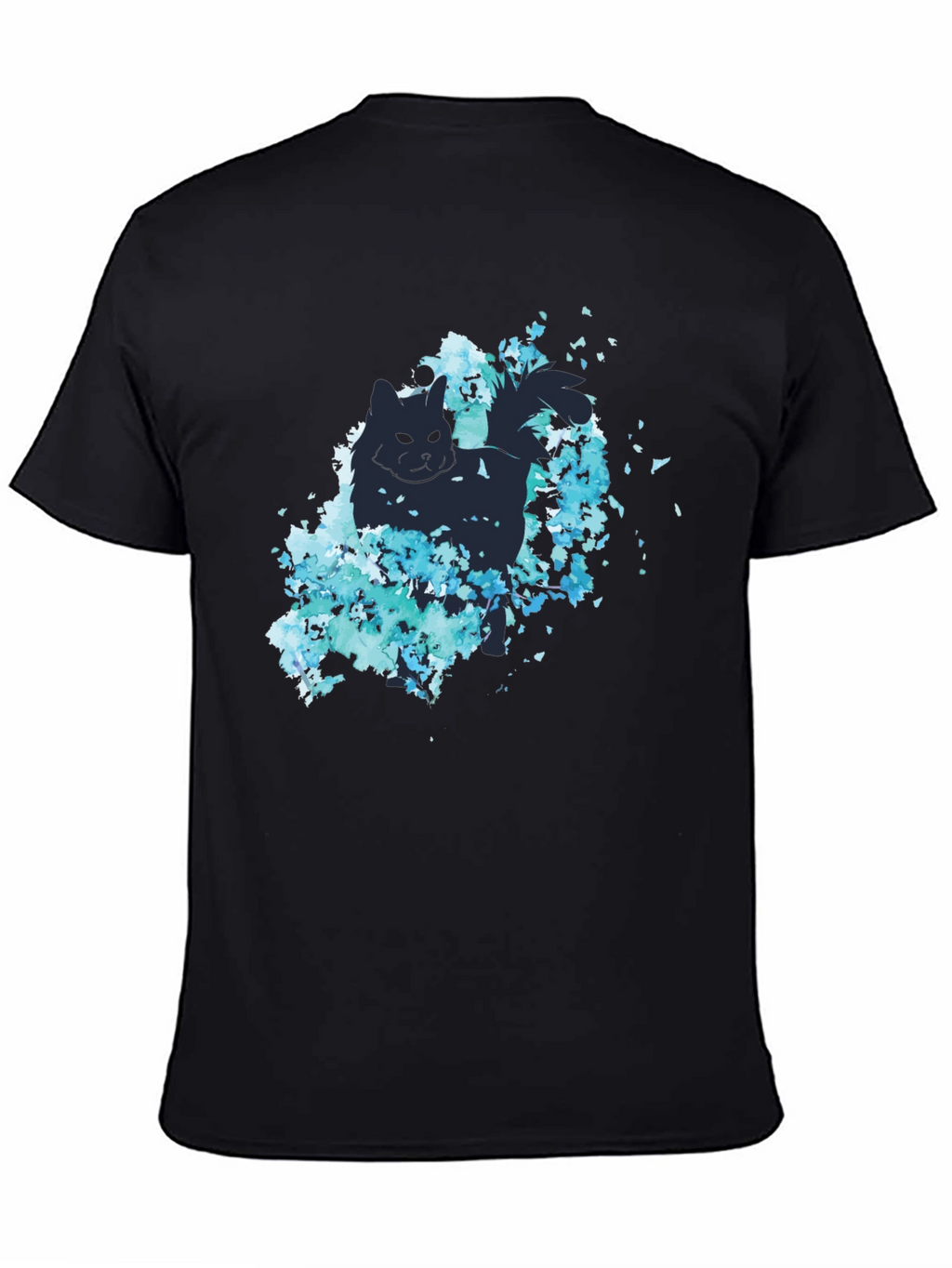 Cat Silhouette Floral Graphic Tee - Black