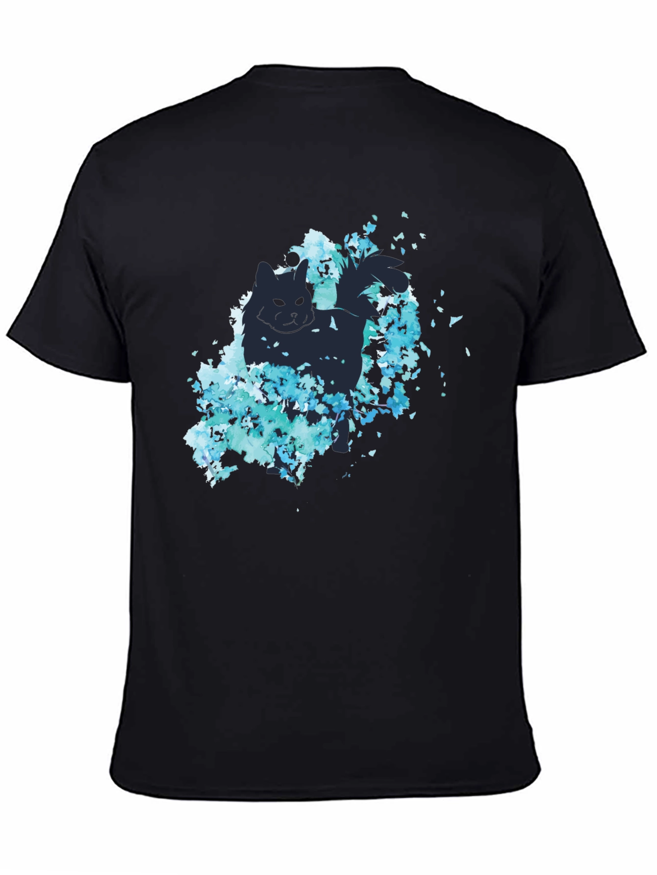Cat Silhouette Floral Graphic Tee - Black