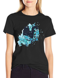 Cat Silhouette Floral Graphic Tee - Black