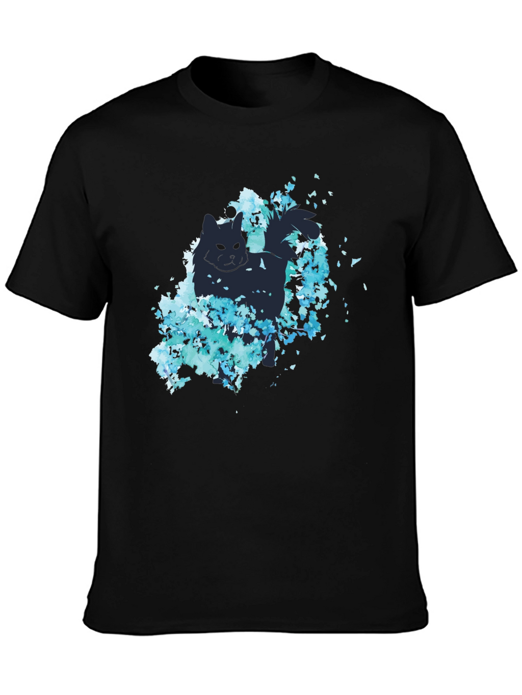 Cat Silhouette Floral Graphic Tee - Black