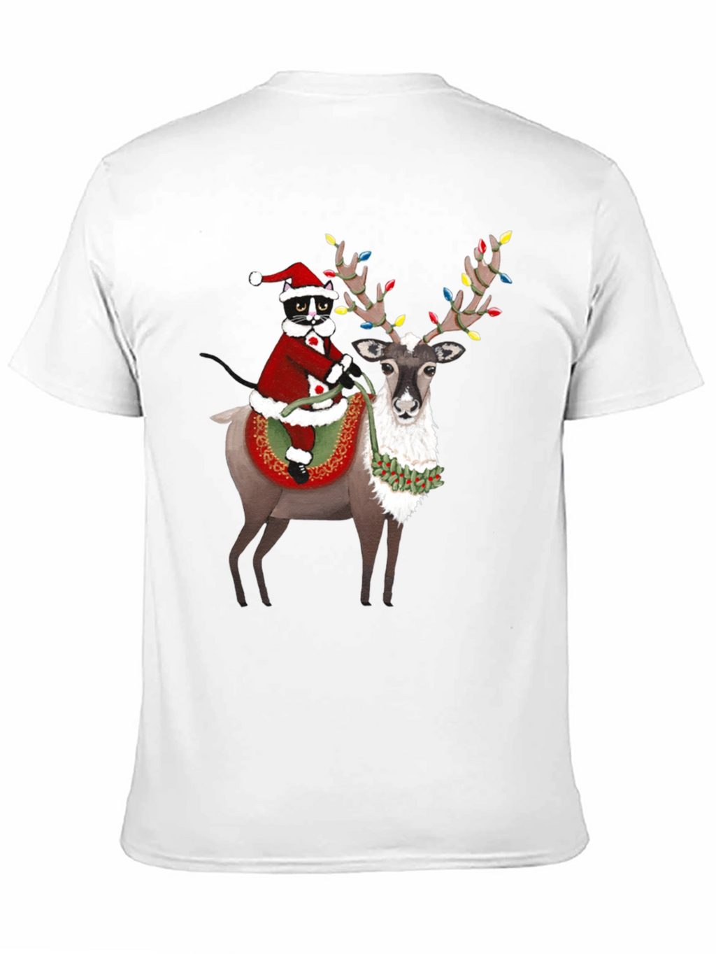Festive Christmas Cat Riding Reindeer T-Shirt