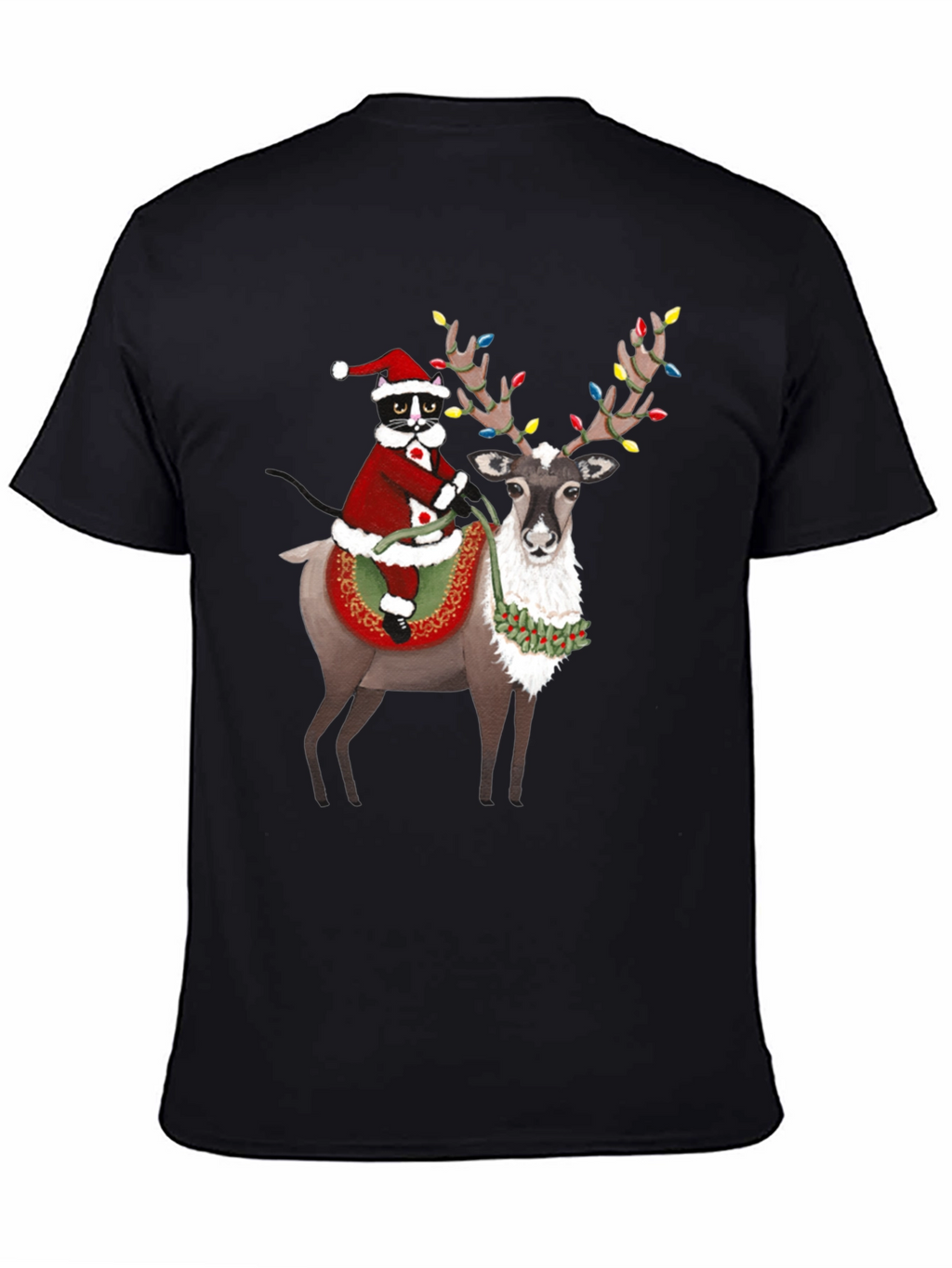 Festive Christmas Cat Riding Reindeer T-Shirt