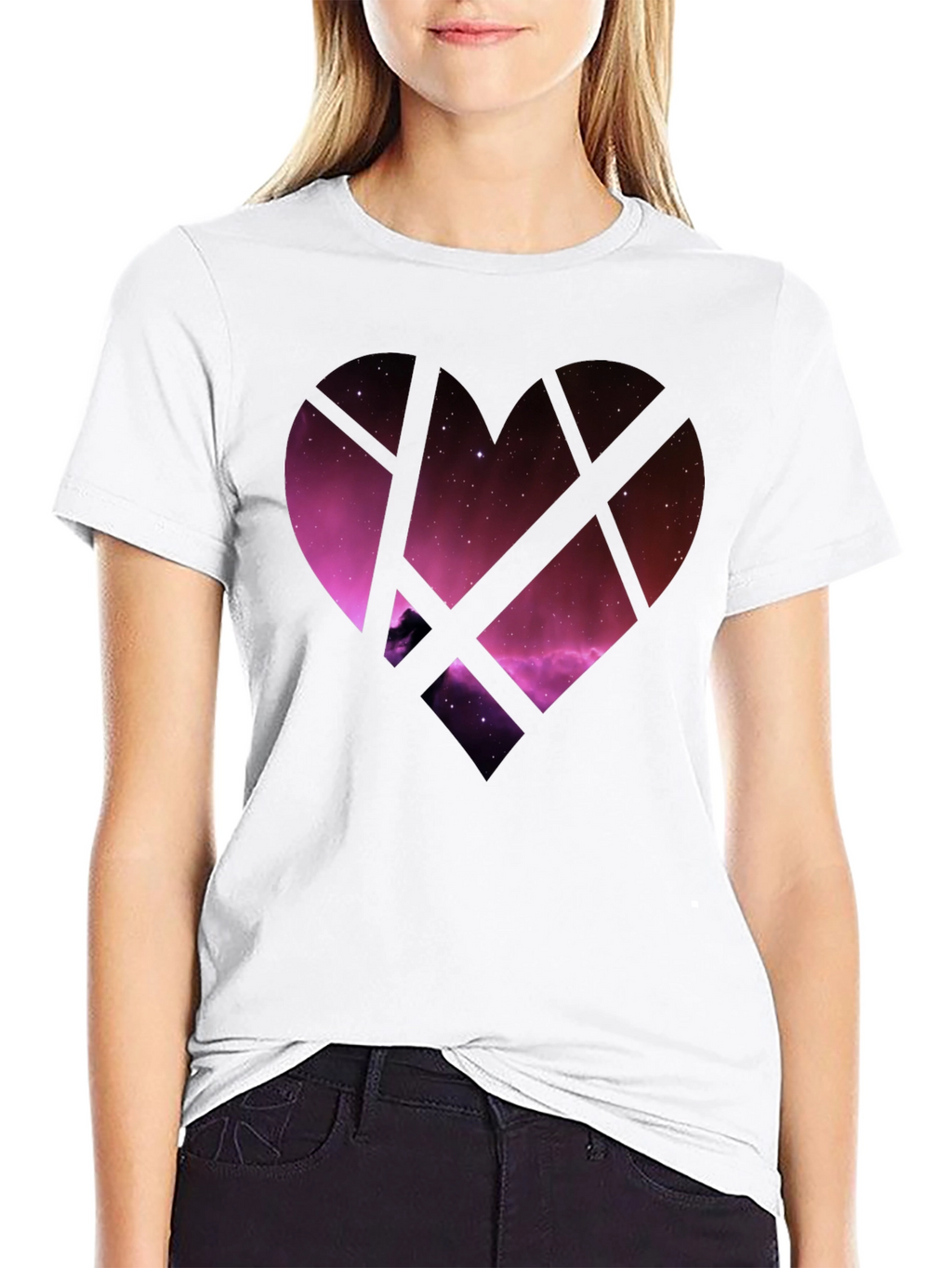 Galaxy Heart Graphic Tee - Black Cotton Blend