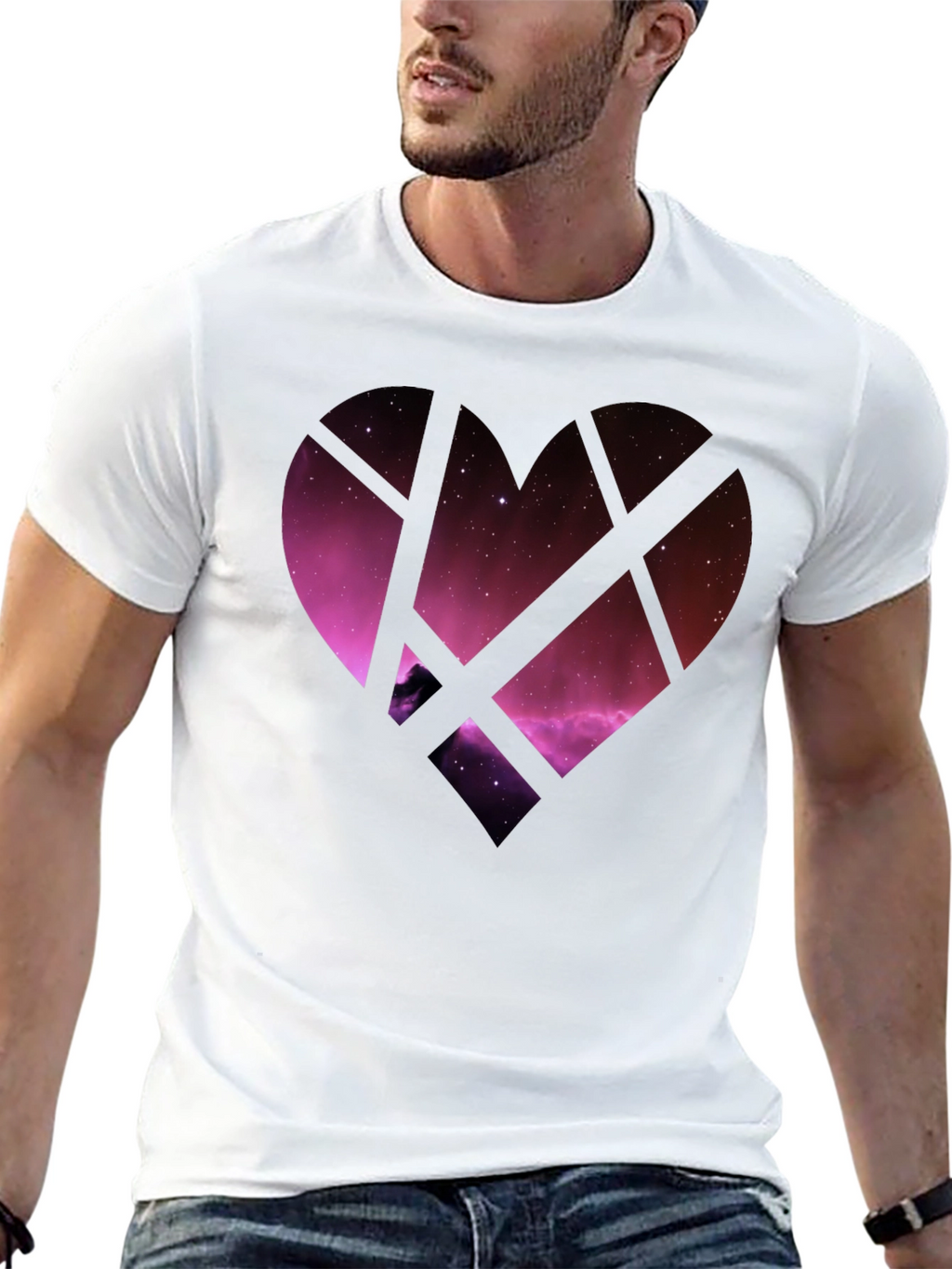 Galaxy Heart Graphic Tee - Black Cotton Blend