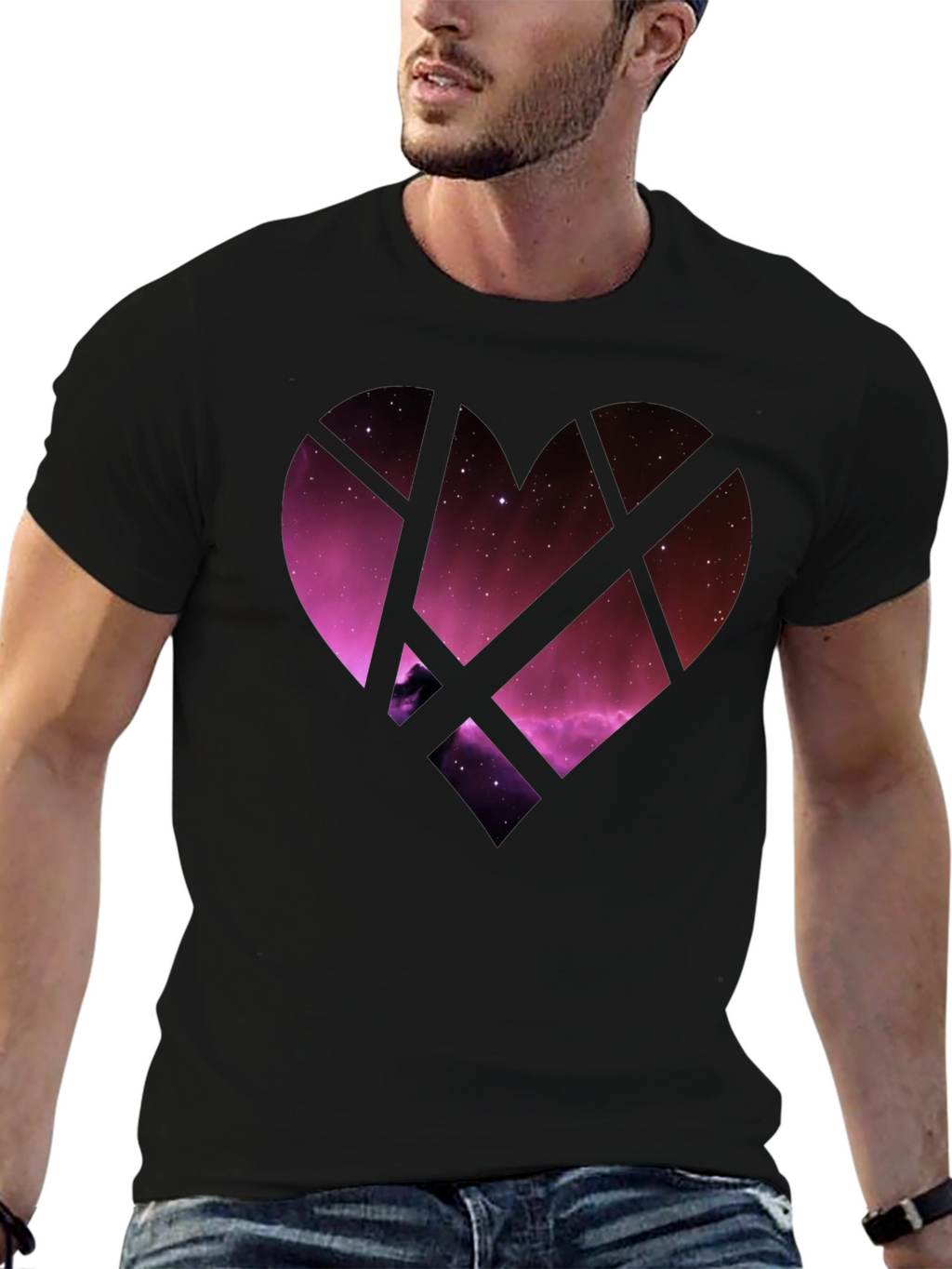 Galaxy Heart Graphic Tee - Black Cotton Blend