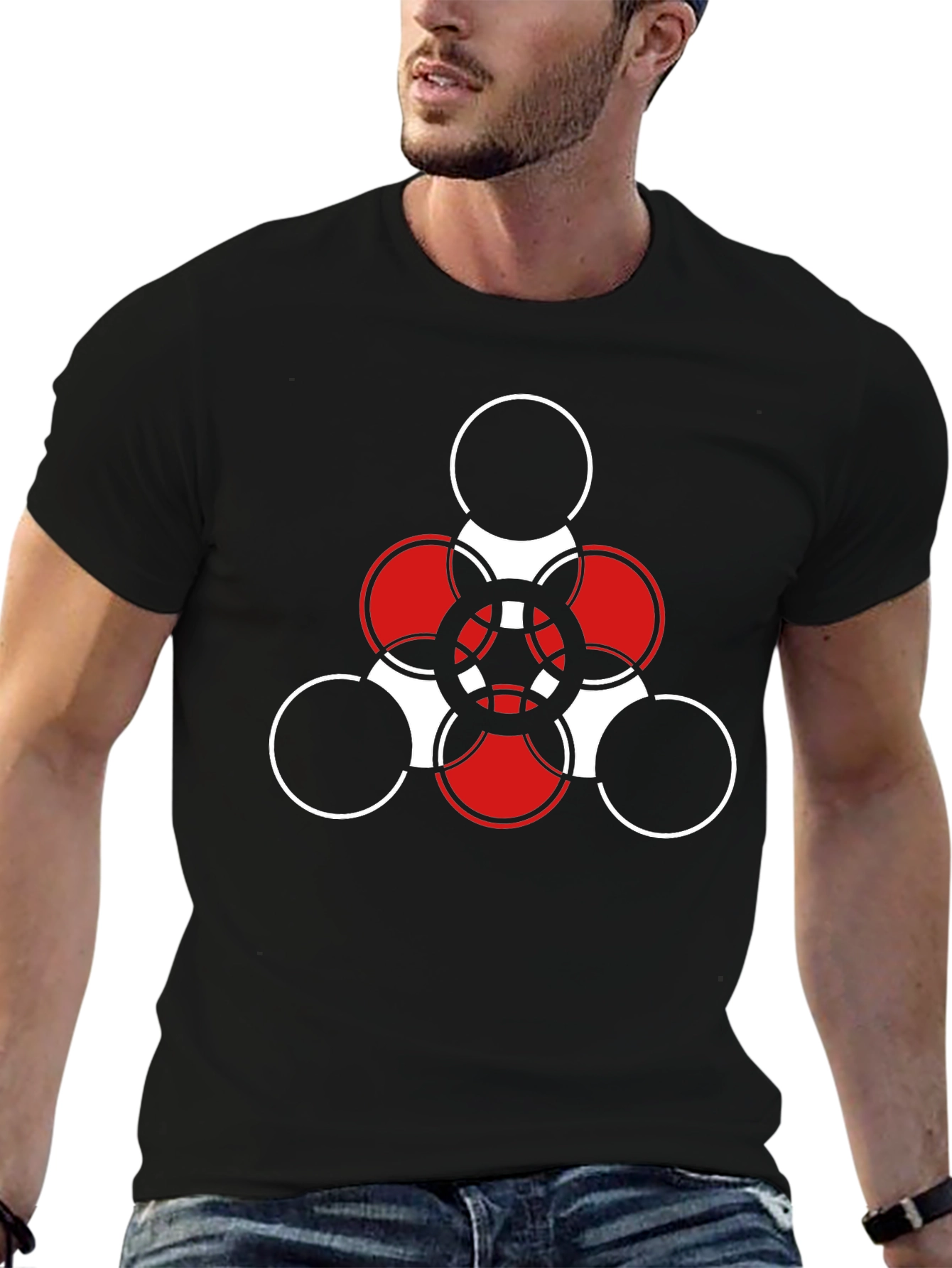 Geometric Pattern Graphic T-Shirt - Black