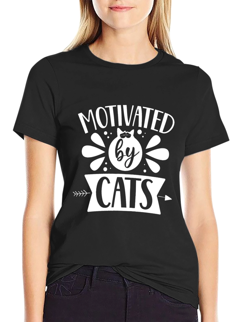 Motivated by Cats Graphic Tee - Black Cotton T-Shirt