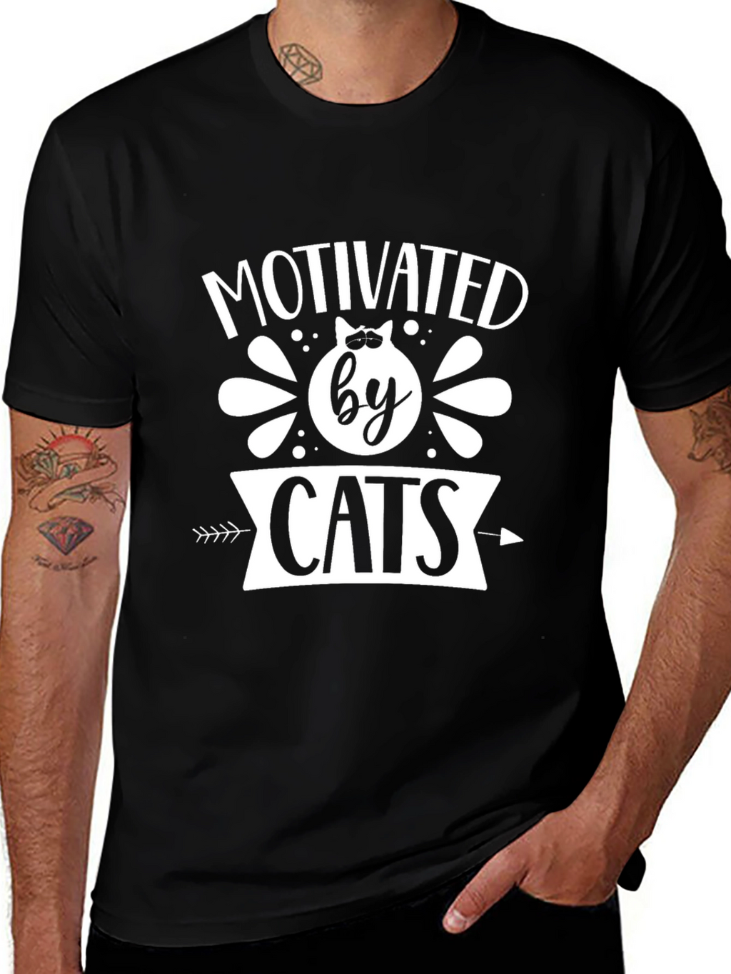 Motivated by Cats Graphic Tee - Black Cotton T-Shirt