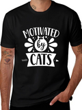 Motivated by Cats Graphic Tee - Black Cotton T-Shirt