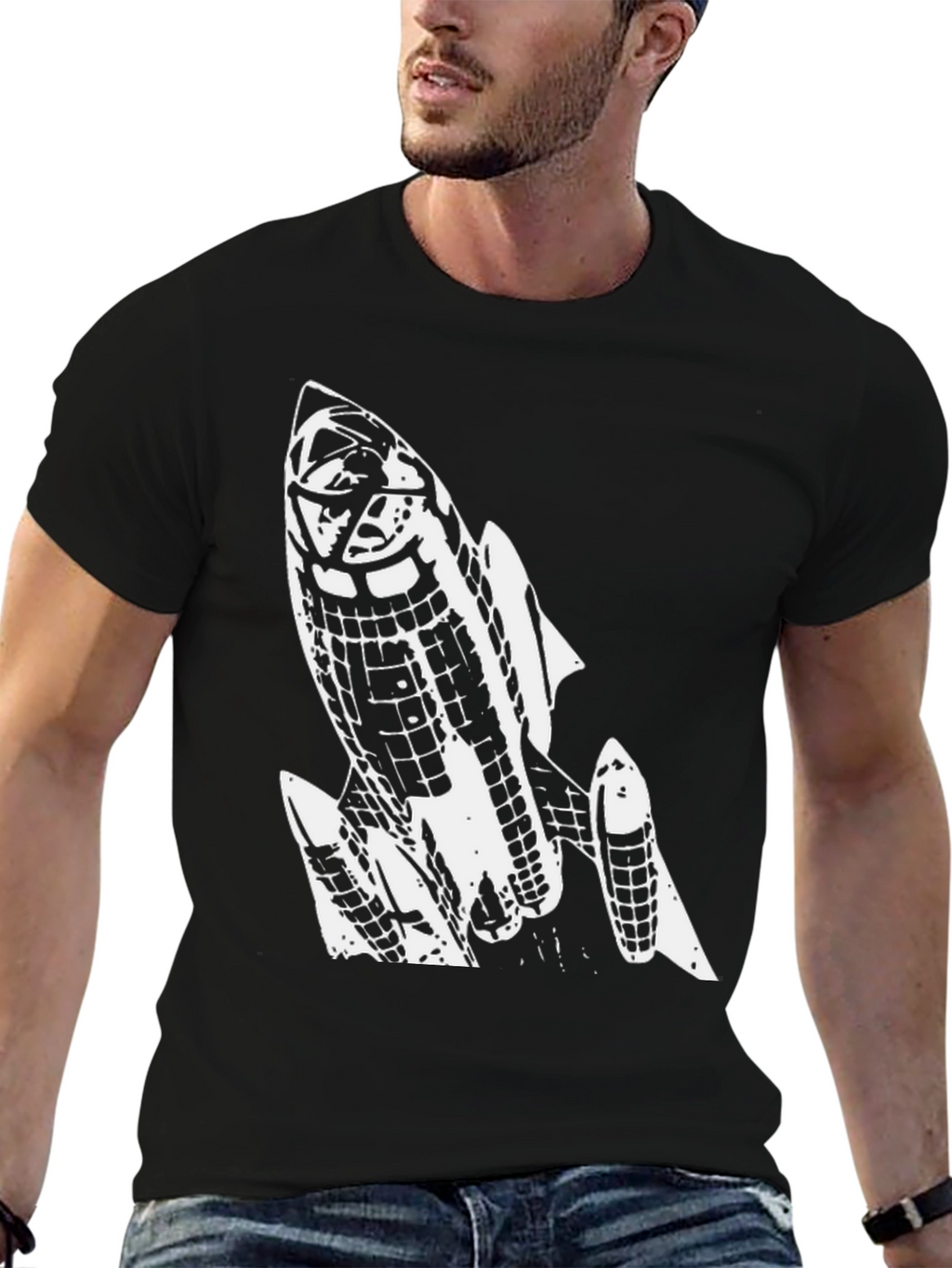 Rocket Graphic Tee - Cool Black Cotton T-Shirt