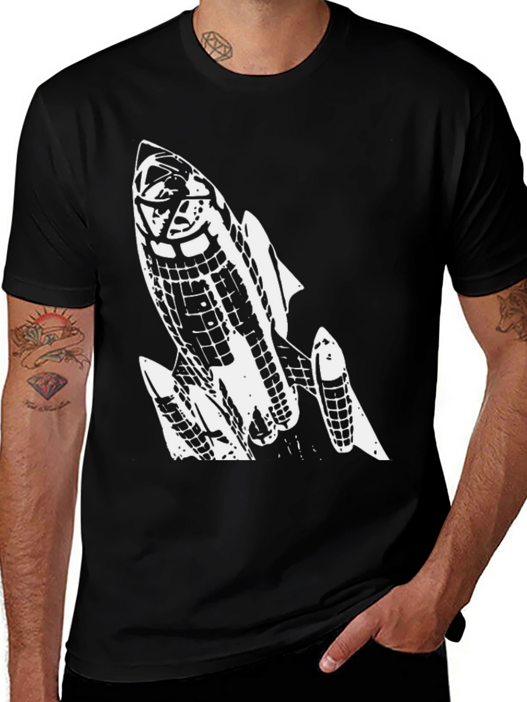Rocket Graphic Tee - Cool Black Cotton T-Shirt