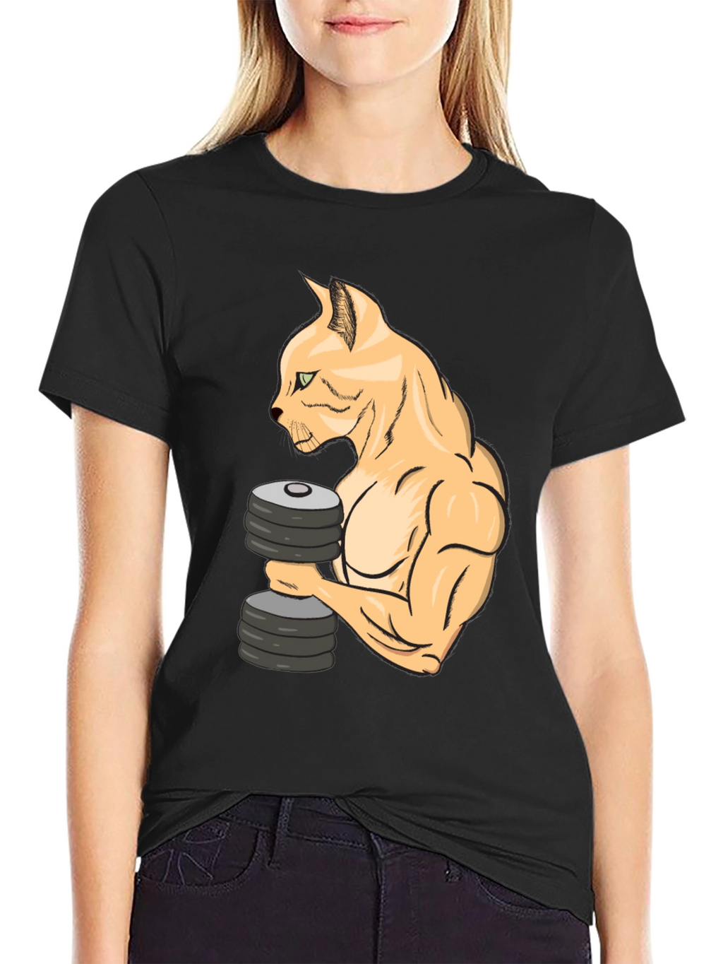 Funny Gym Cat Lifting Weights T-Shirt