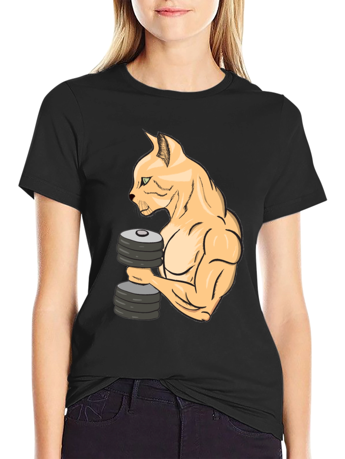 Funny Gym Cat Lifting Weights T-Shirt