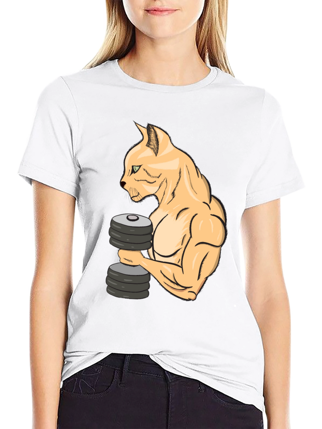 Funny Gym Cat Lifting Weights T-Shirt