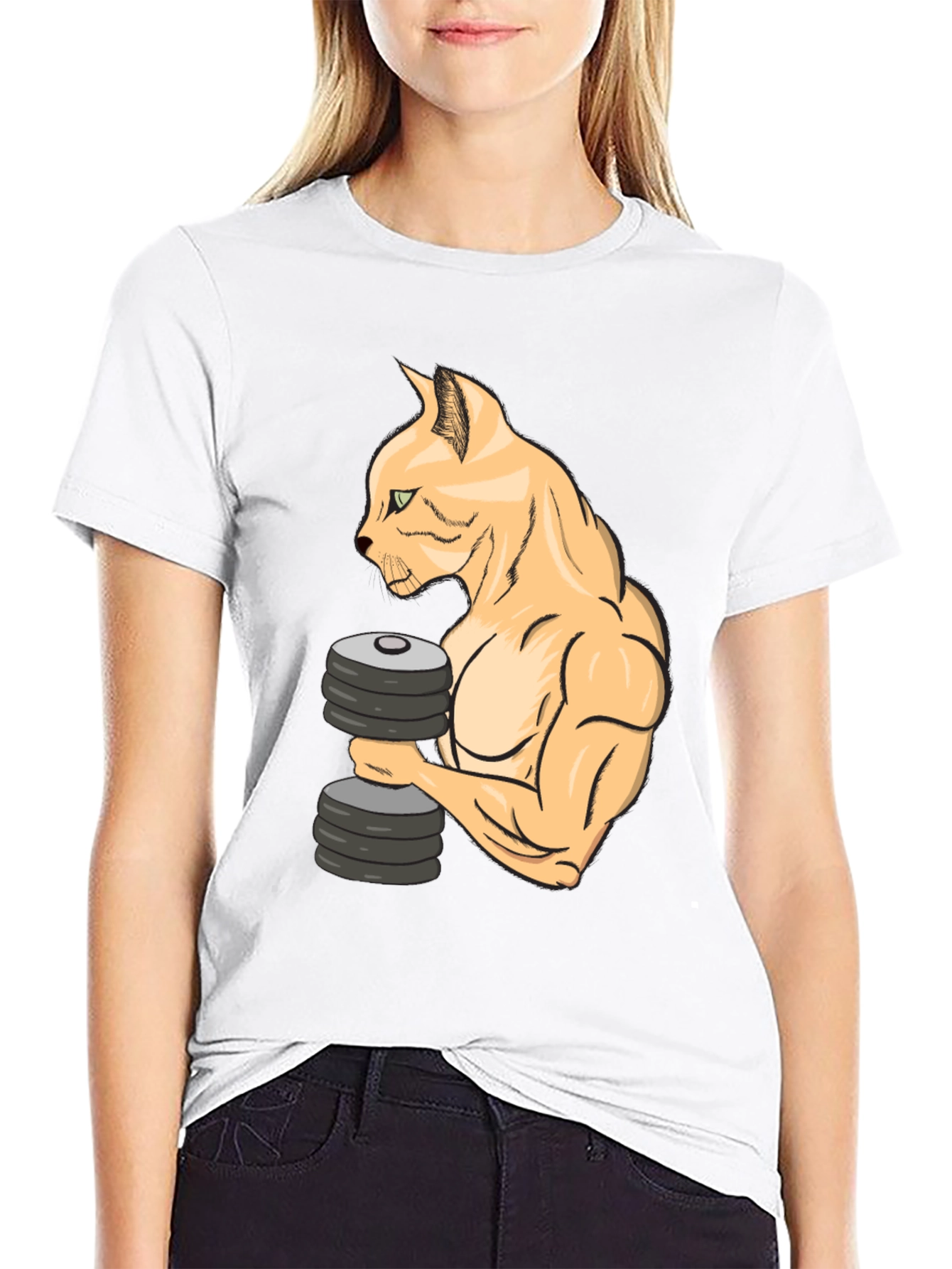 Funny Gym Cat Lifting Weights T-Shirt