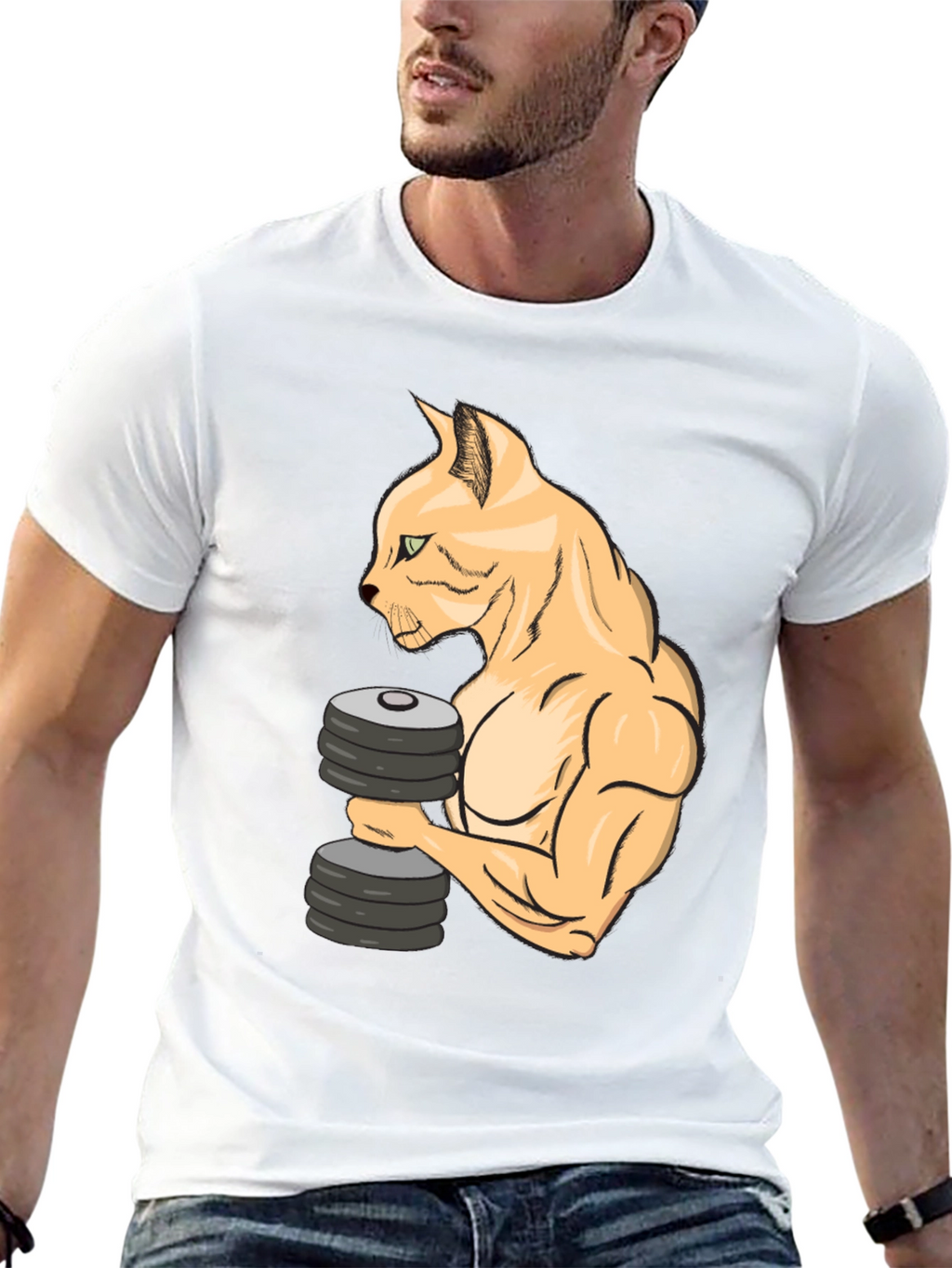 Funny Gym Cat Lifting Weights T-Shirt