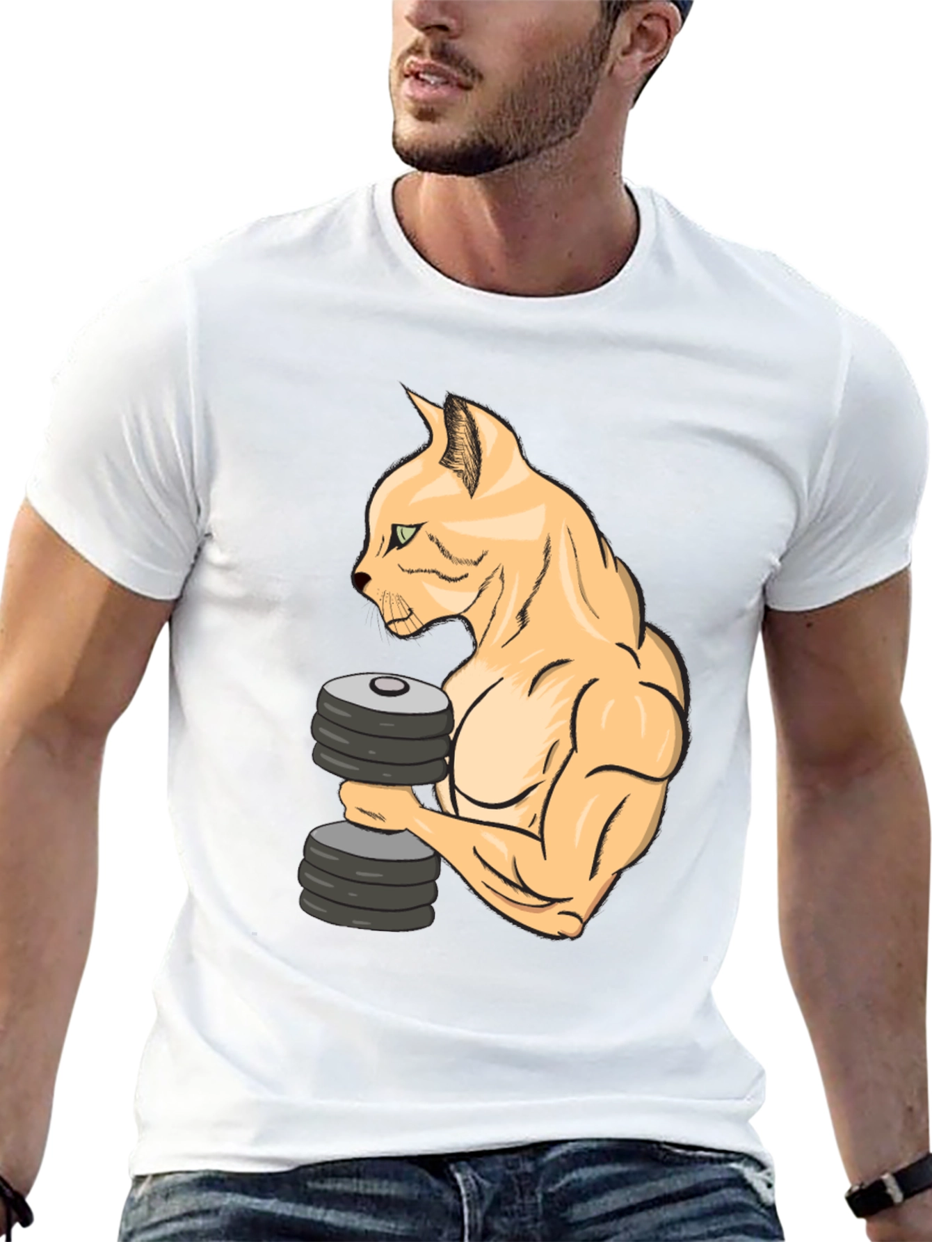 Funny Gym Cat Lifting Weights T-Shirt