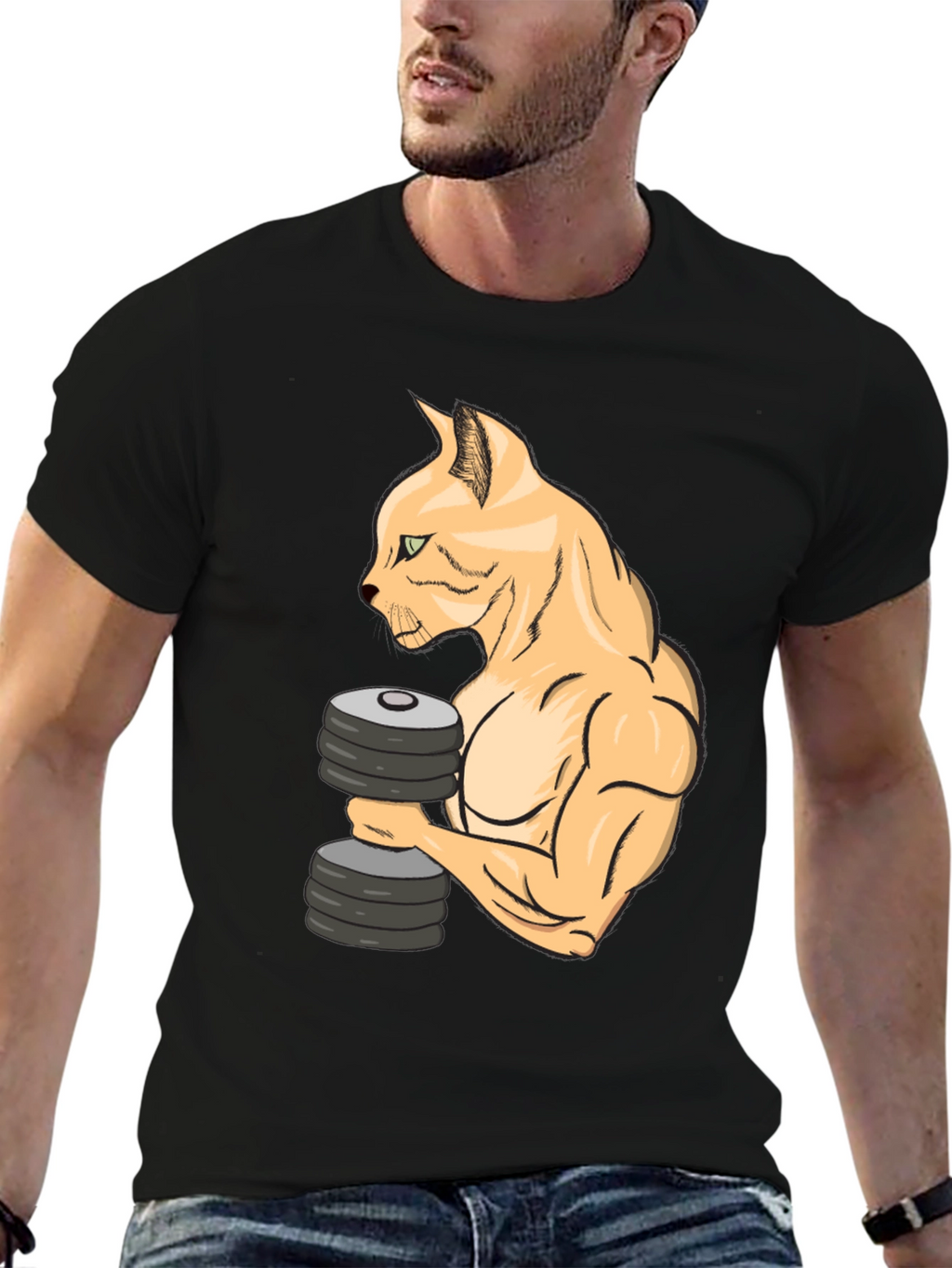 Funny Gym Cat Lifting Weights T-Shirt
