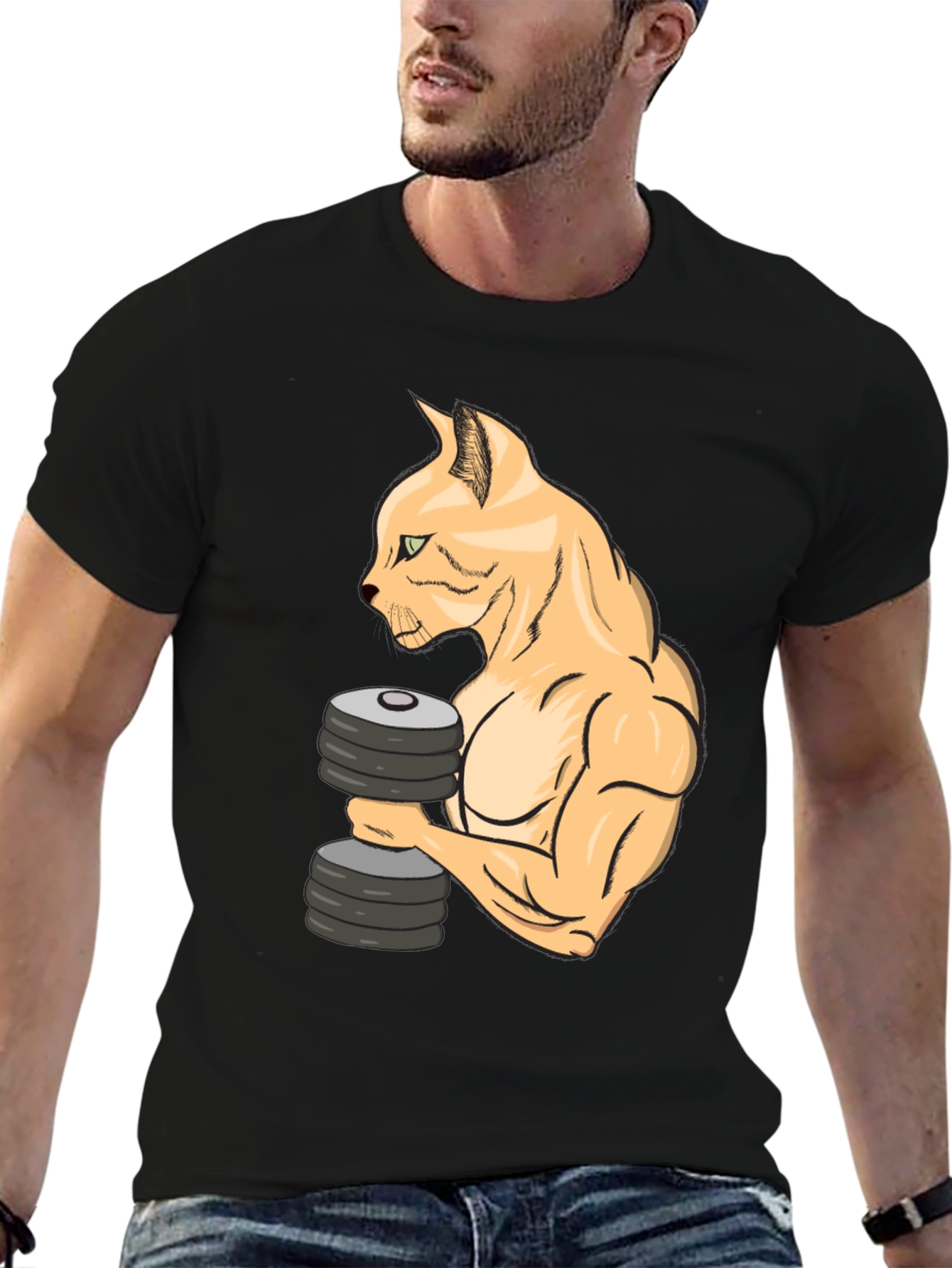 Funny Gym Cat Lifting Weights T-Shirt