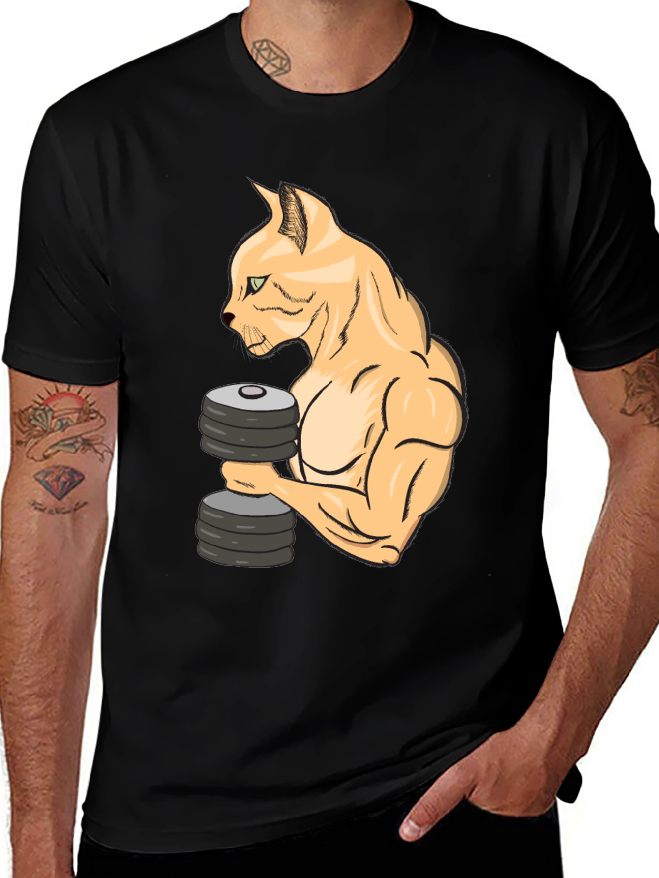 Funny Gym Cat Lifting Weights T-Shirt