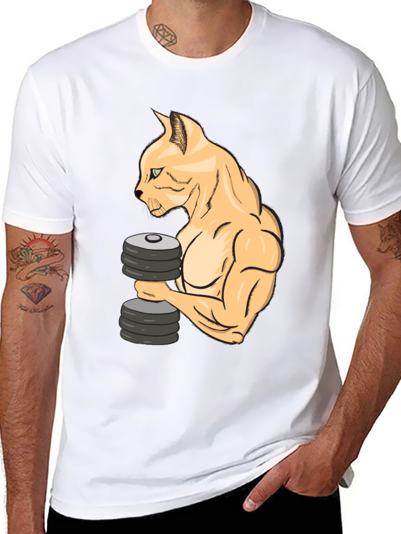 Funny Gym Cat Lifting Weights T-Shirt