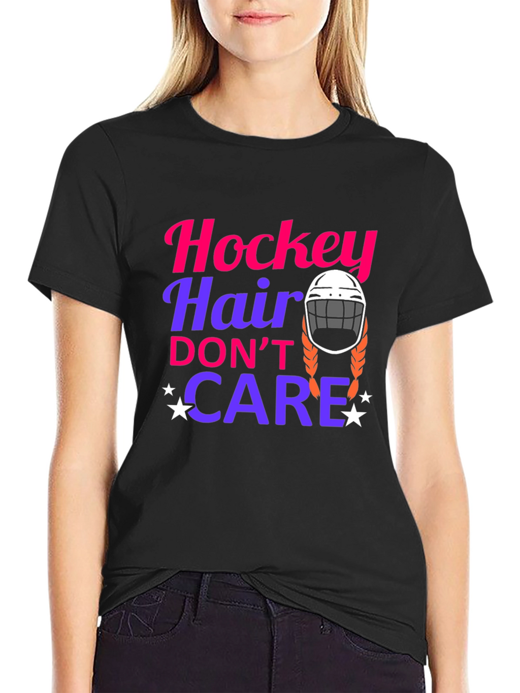 Hockey Hair Dont Care Graphic Tee
