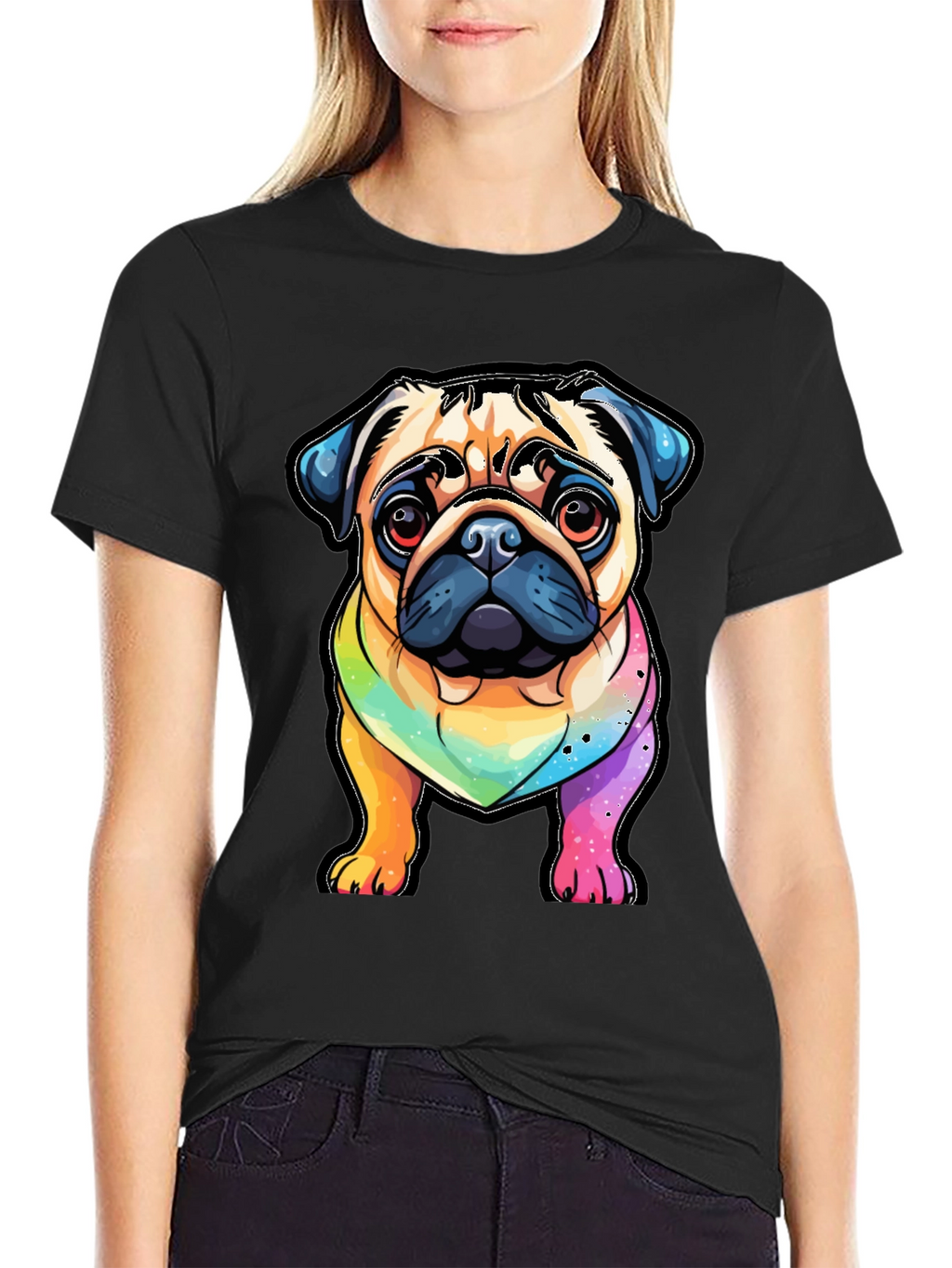 Pug Rainbow T-Shirt - Cartoon Dog Graphic Tee
