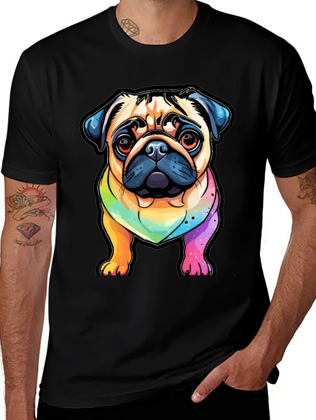 Pug Rainbow T-Shirt - Cartoon Dog Graphic Tee