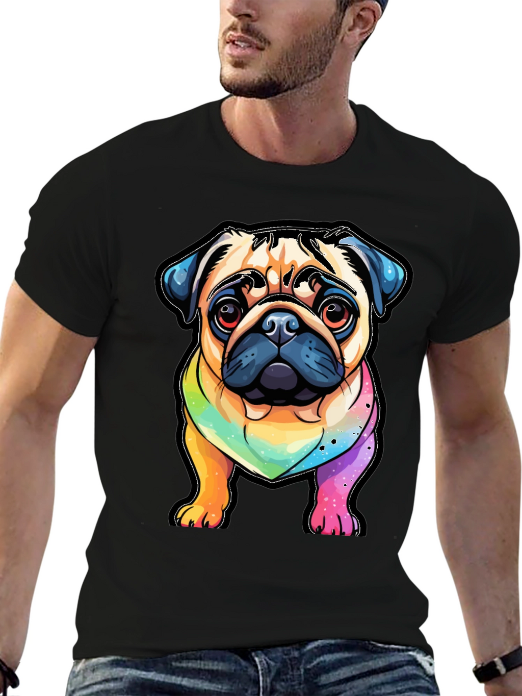 Pug Rainbow T-Shirt - Cartoon Dog Graphic Tee