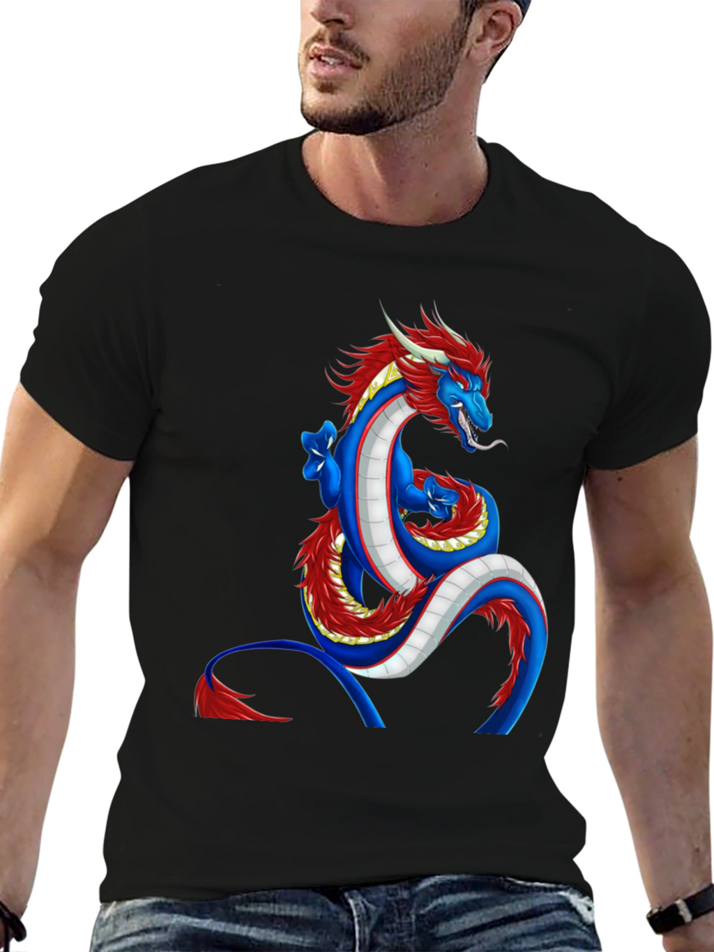Dragon Graphic Tee - Blue and Red Dragon Design