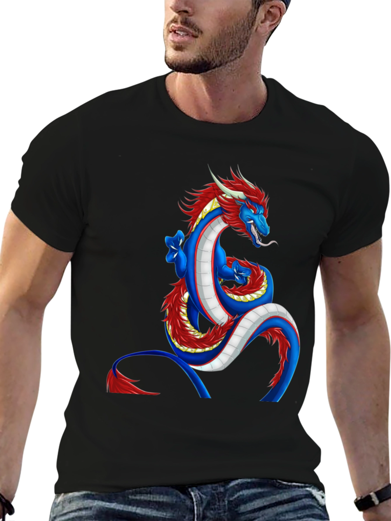 Dragon Graphic Tee - Blue and Red Dragon Design