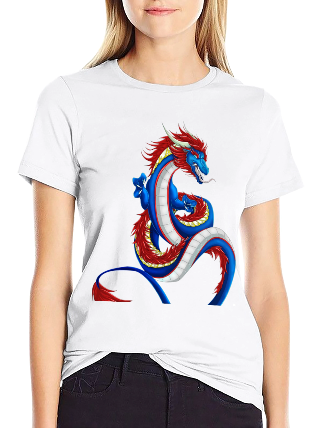 Dragon Graphic Tee - Blue and Red Dragon Design