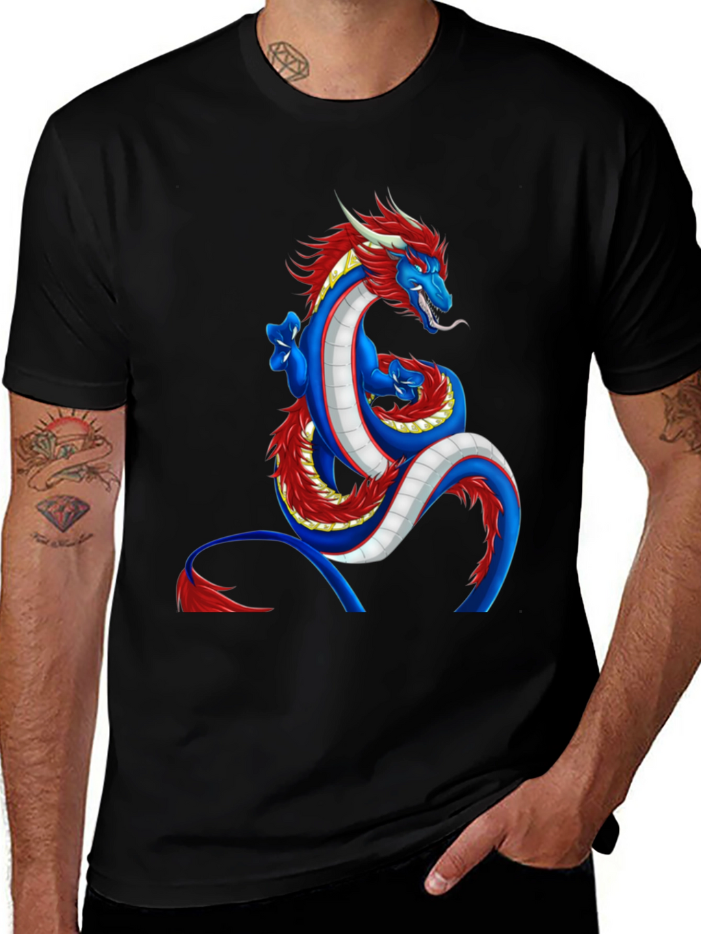 Dragon Graphic Tee - Blue and Red Dragon Design