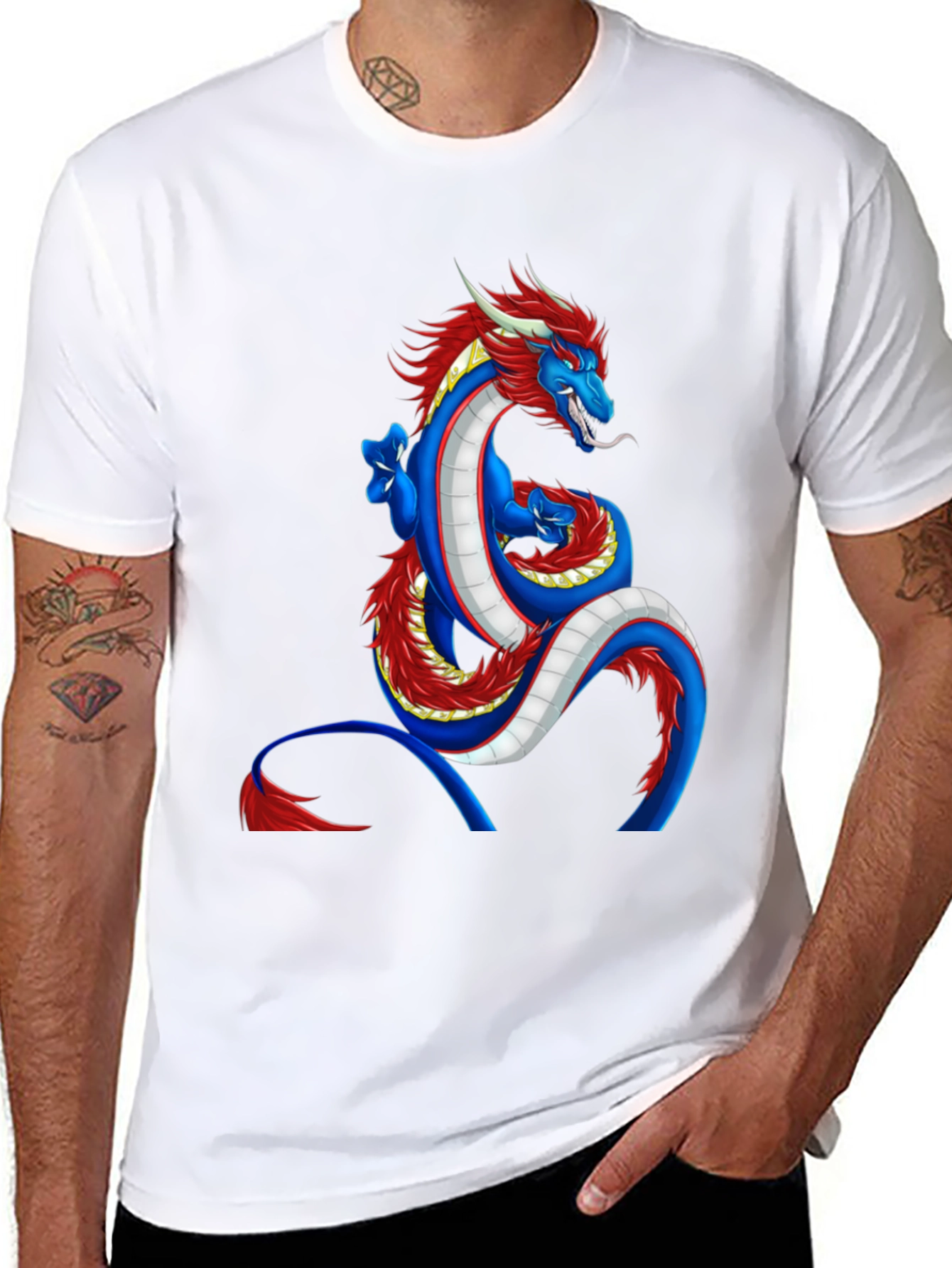 Dragon Graphic Tee - Blue and Red Dragon Design