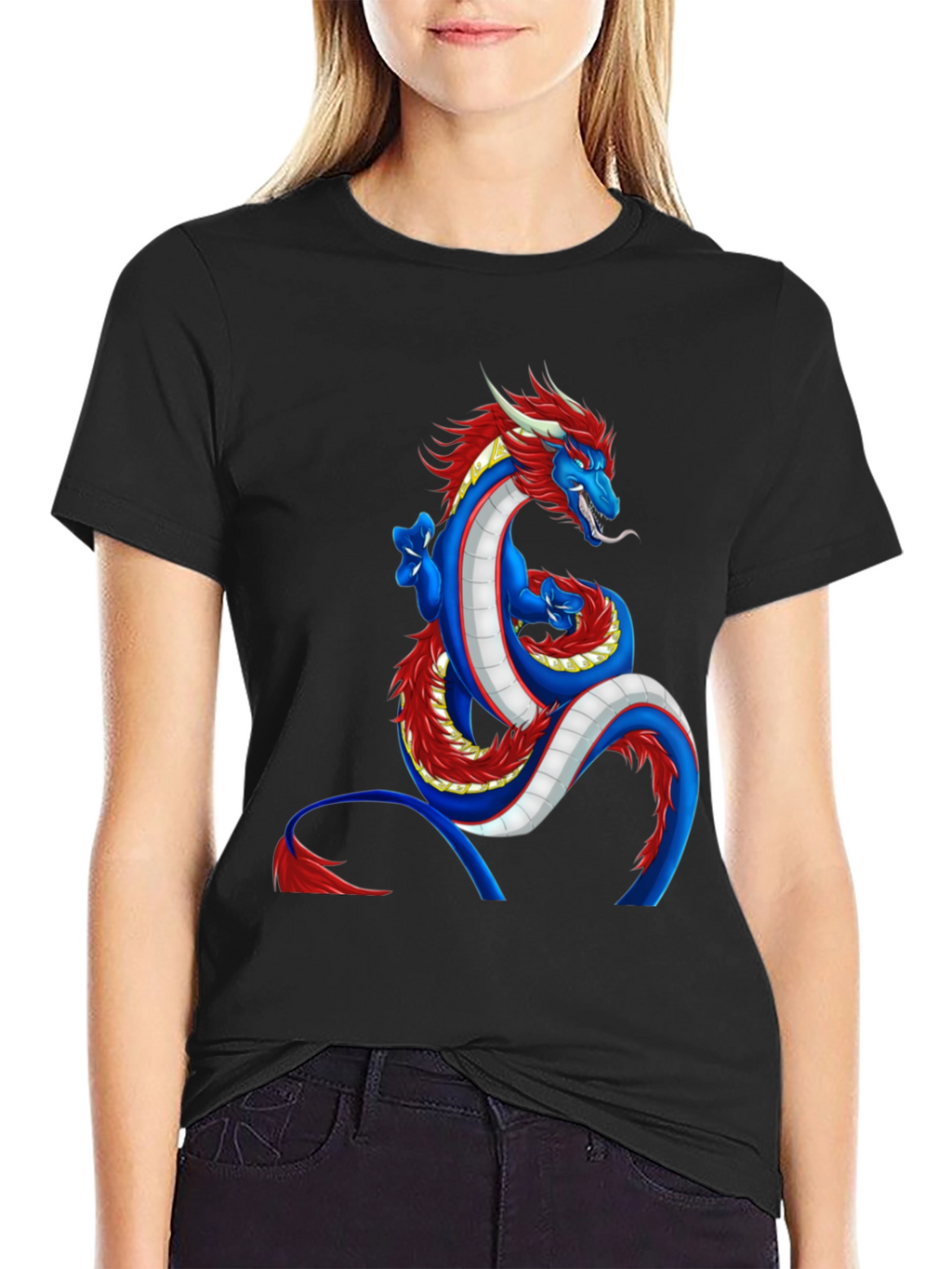 Dragon Graphic Tee - Blue and Red Dragon Design